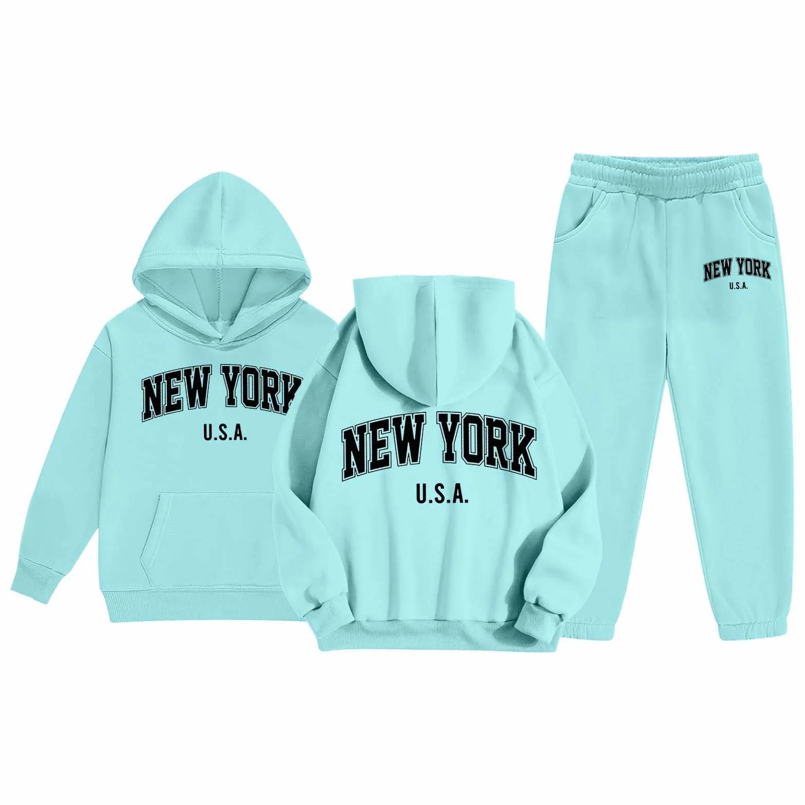 Survêtement enfant 2 pièces pull manches longues capuche pantalon jogging ensemble chaud impression lettre