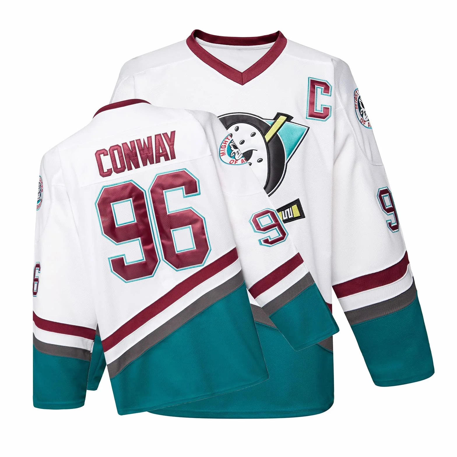 Mighty Ducks Maillot de Hockey sur Glace Blanc Charlie Conway #96 Taille Adulte