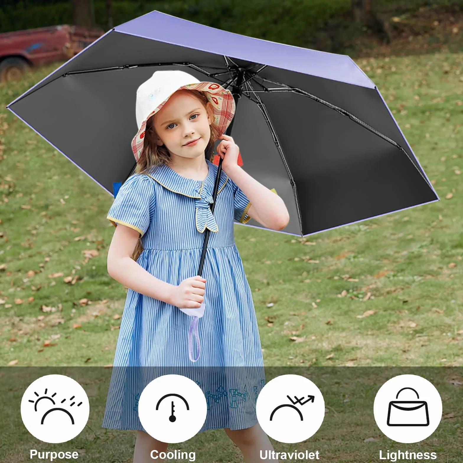 Parapluie Pliant Anti-Uv 6 Branches Compact Léger Femmes Hommes Enfants