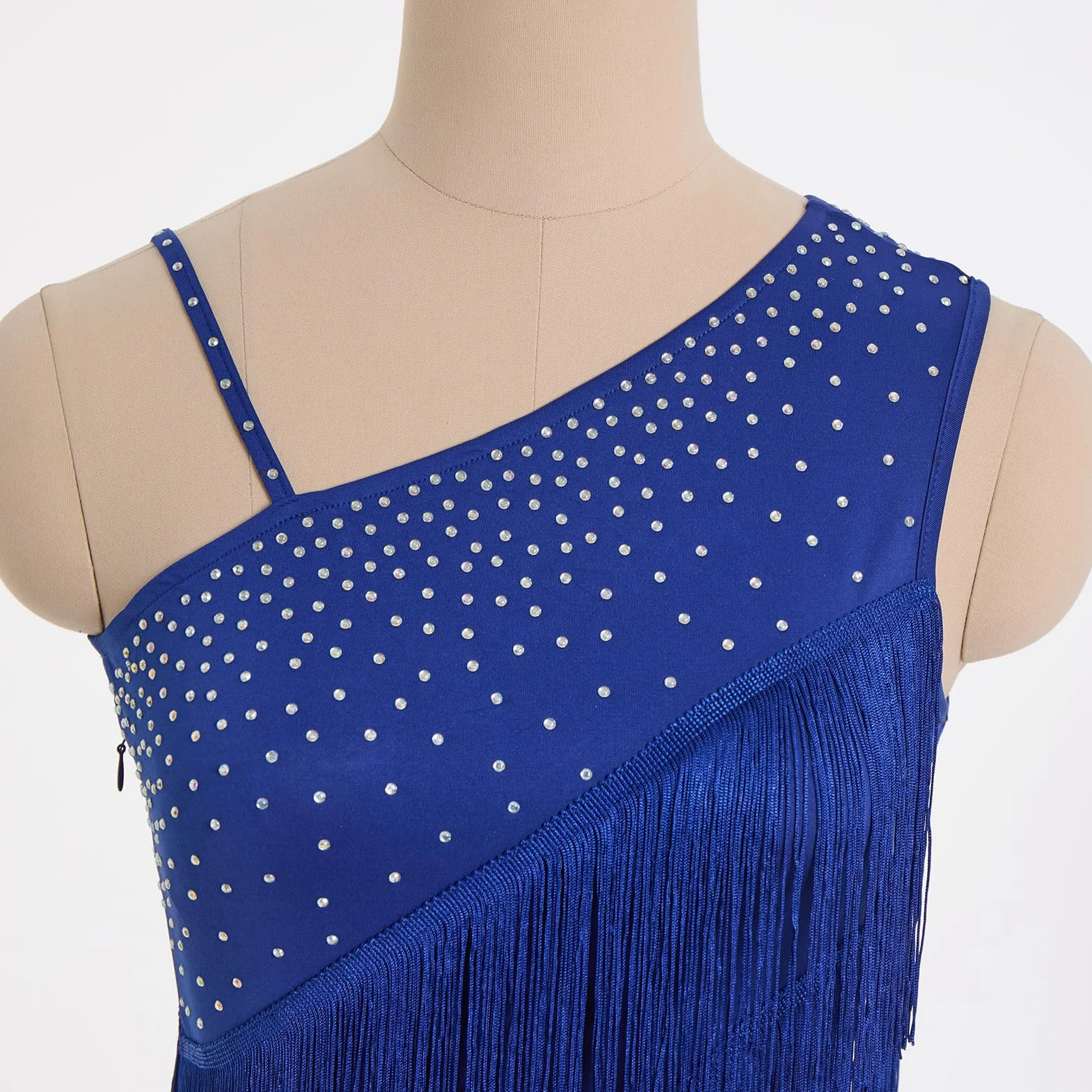 Robe asymétrique à une épaule en strass pour femme - Robe de danse latine années 1920 - Robe à paillettes Salsa Cha-Cha