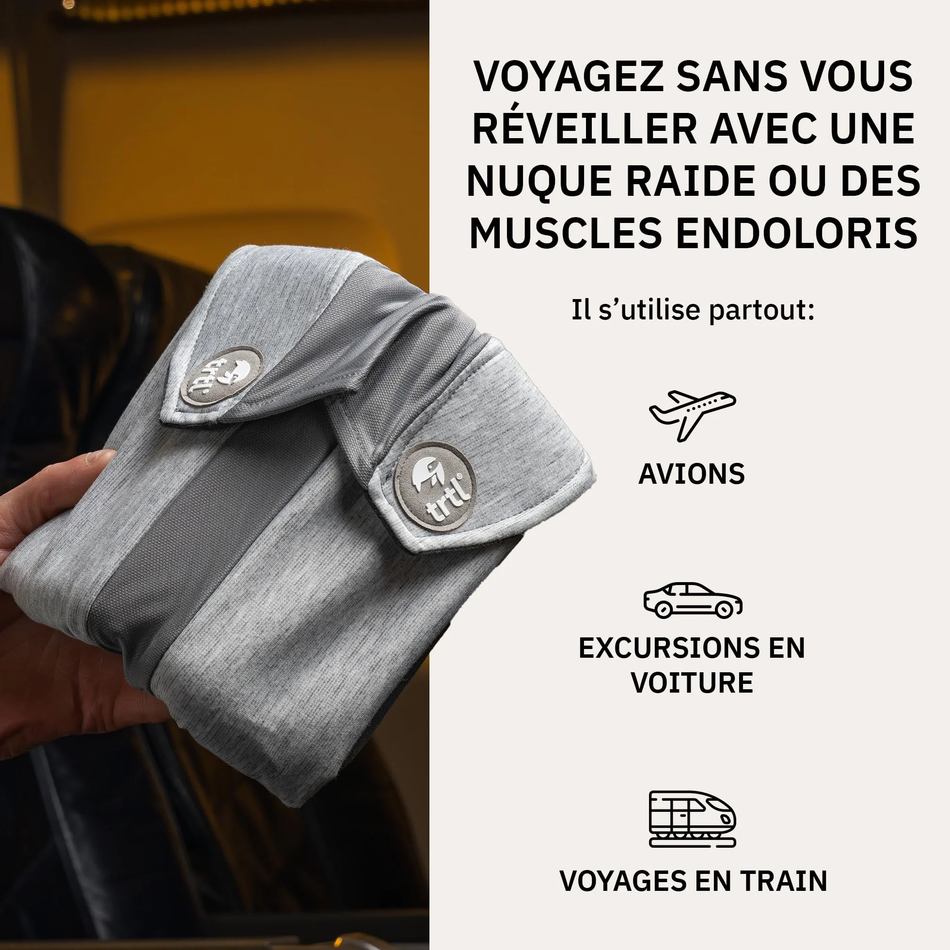 Trtl Travel Pillow Plus Gris | Oreiller Cervical Réglable en Hauteur Voyage Avion