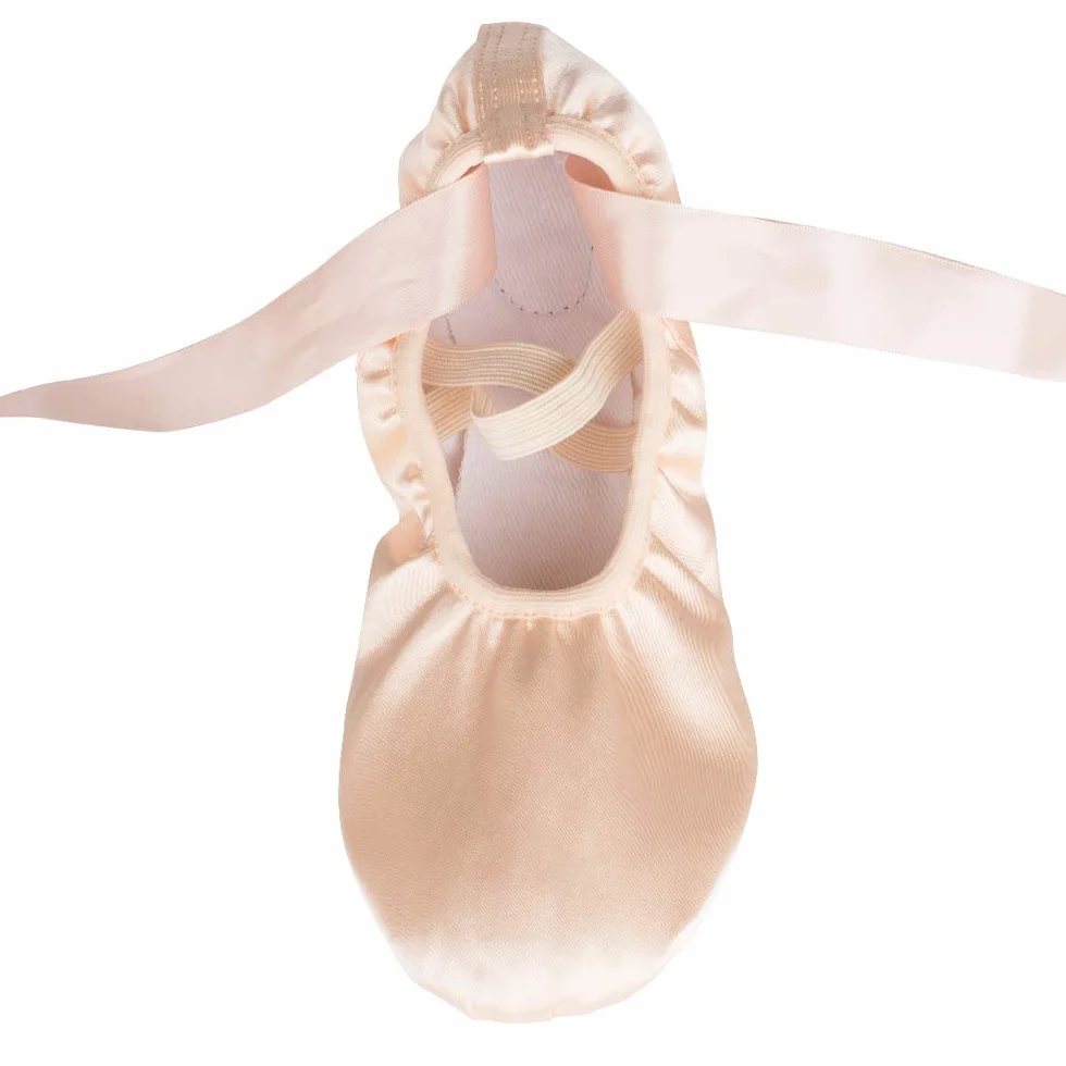 Chaussures de Danse Satin Demi Pointe Ballerine avec Ruban Rose pour Enfants et Adultes