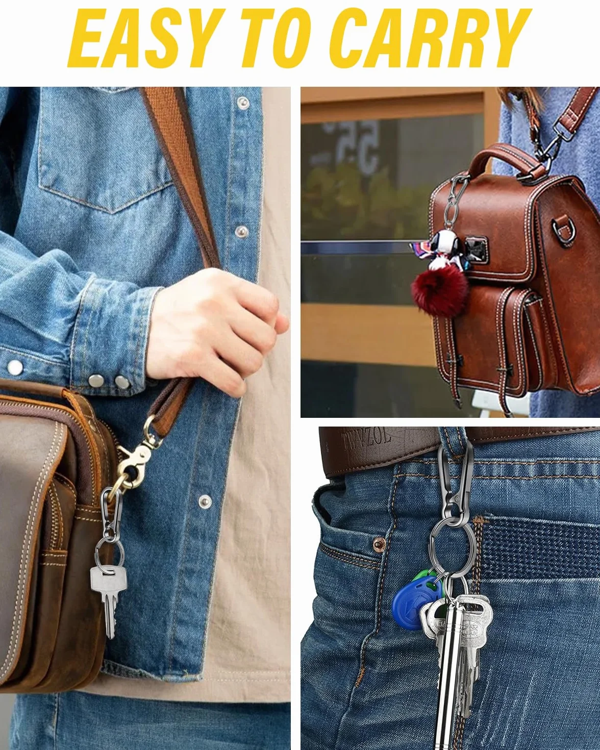 Mousqueton Porte Clé Métal 3 Pièces Porte-Clés Homme Sac à Dos Clés Voiture
