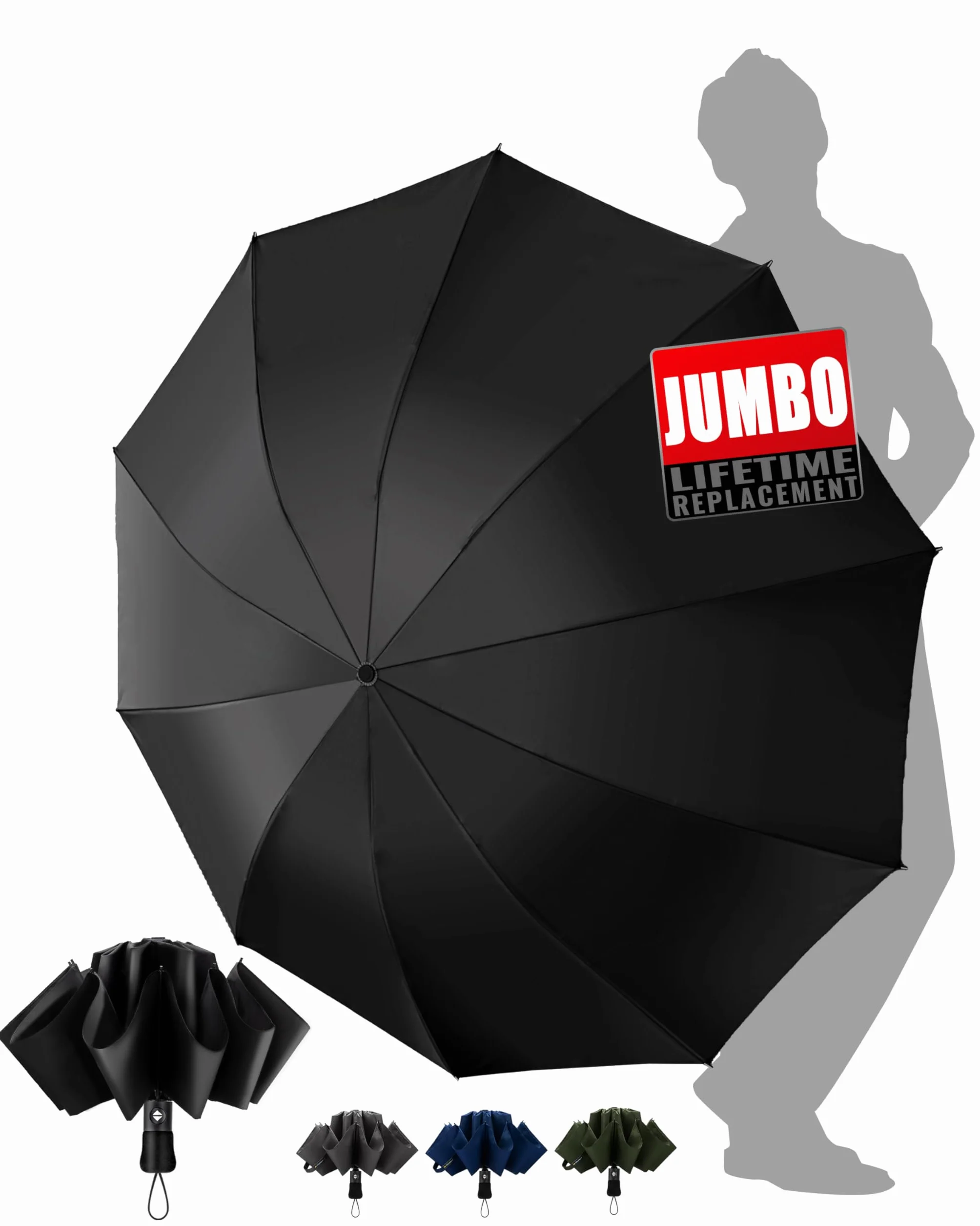 Parapluie Pliant Inversé Homme XXL Automatique 210T 10 Sections Anti Tempête