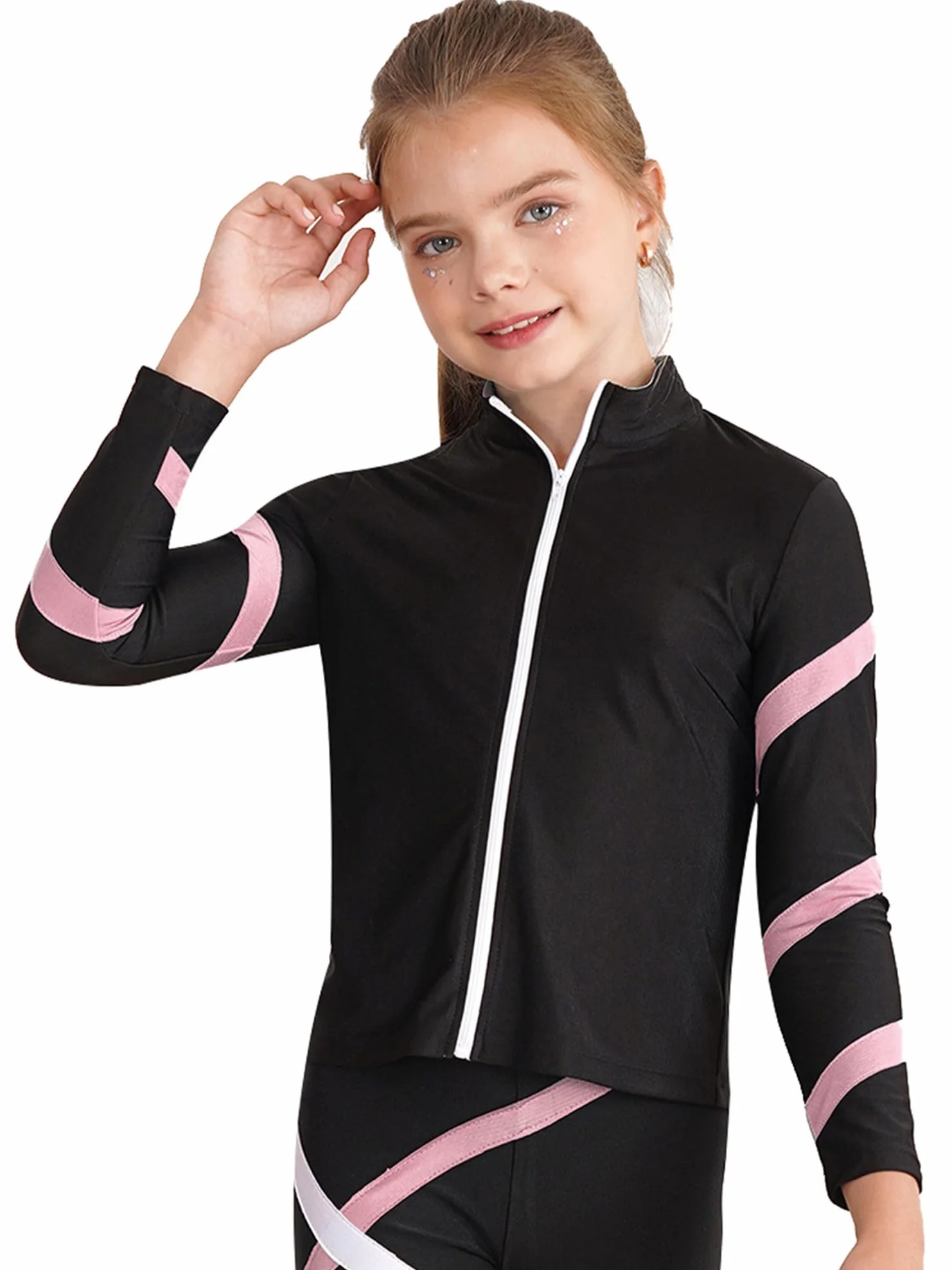 MSemis Enfant Fille Tenue Patinage Artistique Ensembles Haut Veste Pantalon Legging Justaucorps Gymnastique Paillette Glace 5-16 Ans