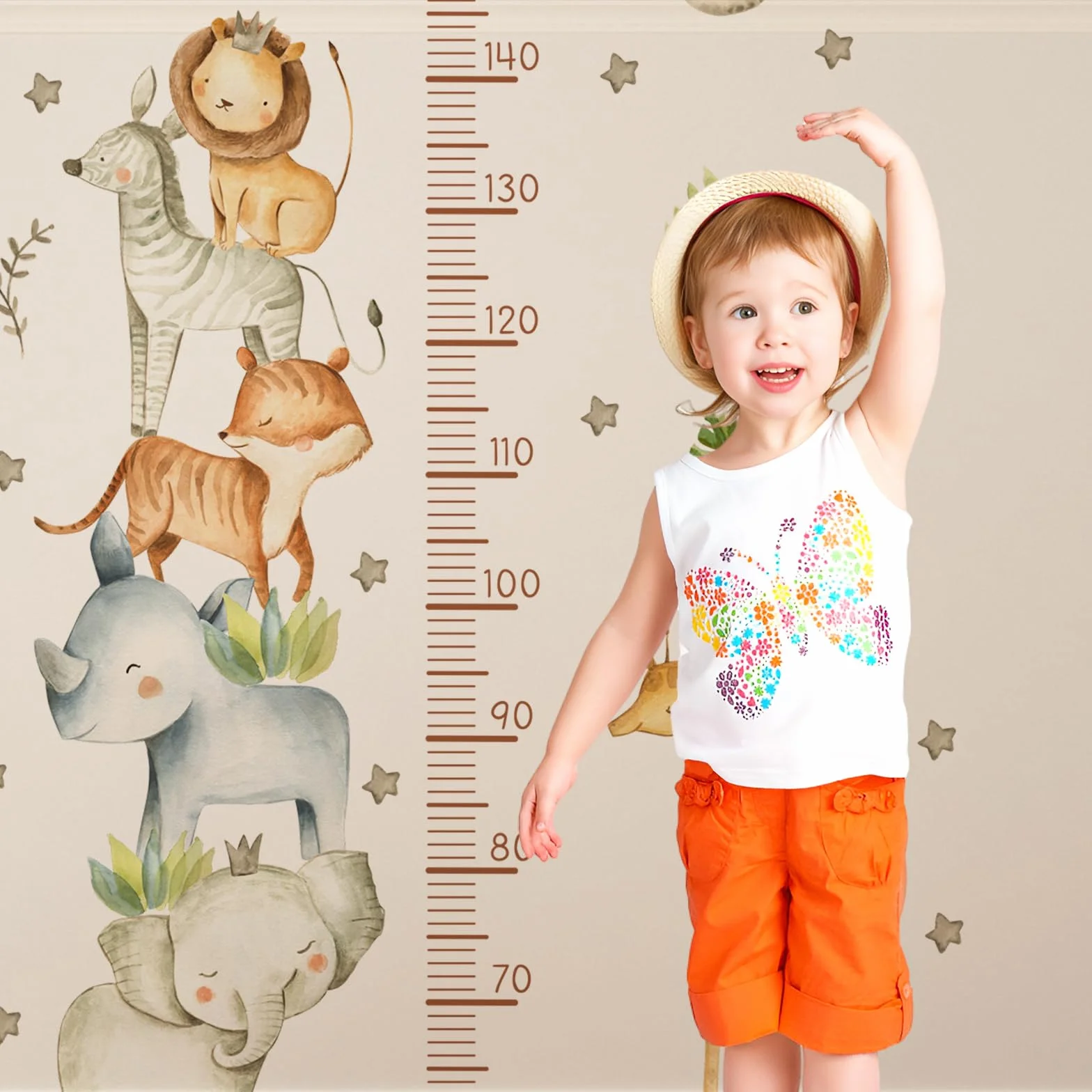 Toise Murale Enfant Stickers Muraux Tableau de Croissance Règle de Hauteur Animaux Garçon Fille