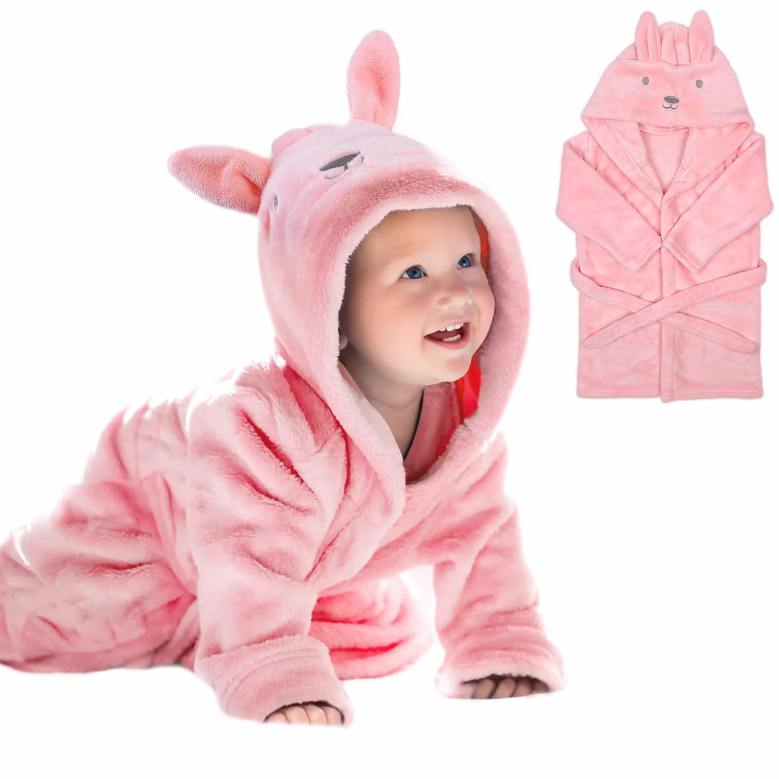 Peignoir de Bain Enfant Peluche Bébé Garçon Fille Capuche Animal Doux Chaud Polaire Robe de Chambre 0-3 Ans