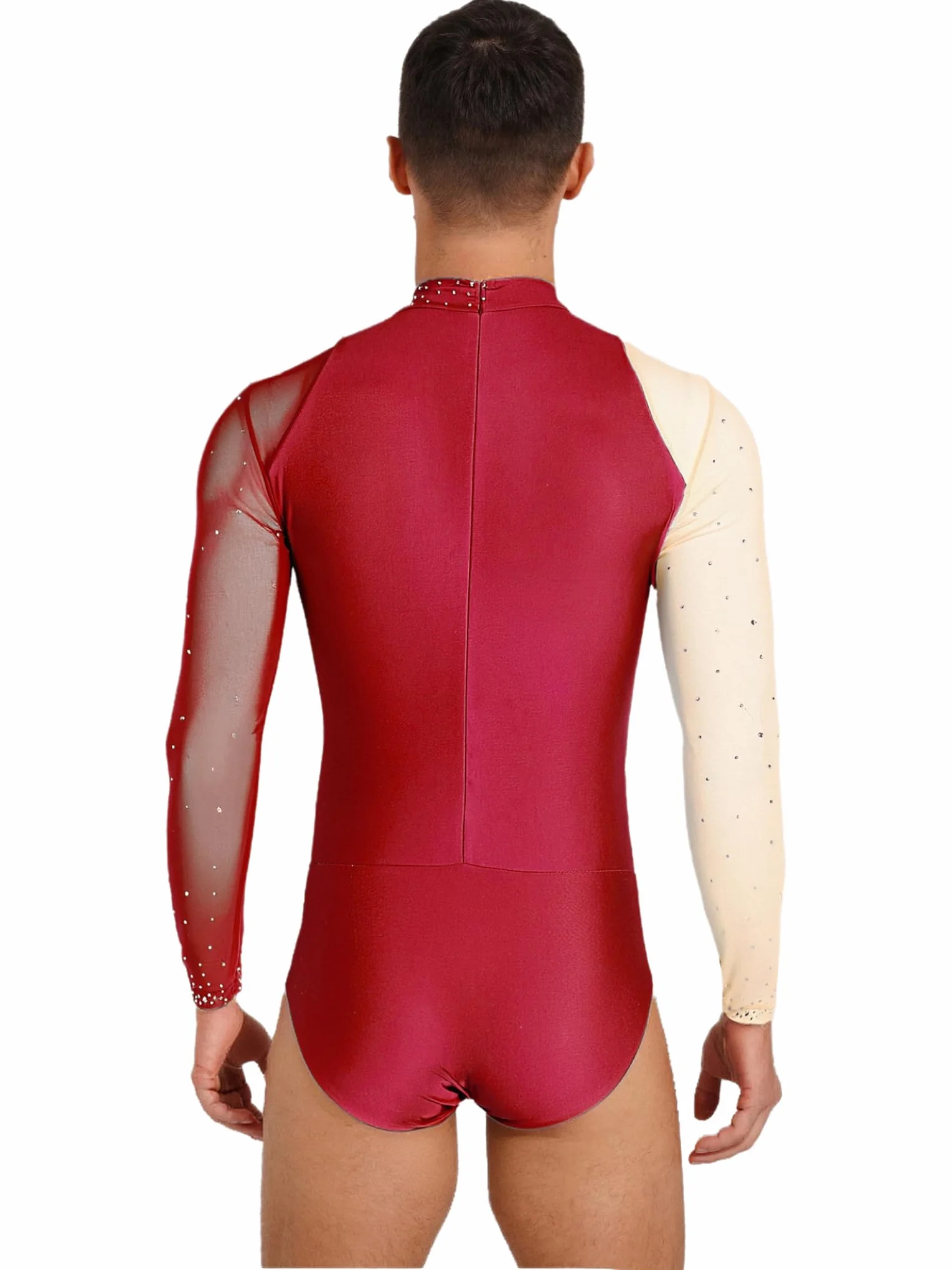 Justaucorps Gymnastique Homme Manches Longues Strass Brillant Costume Compétition