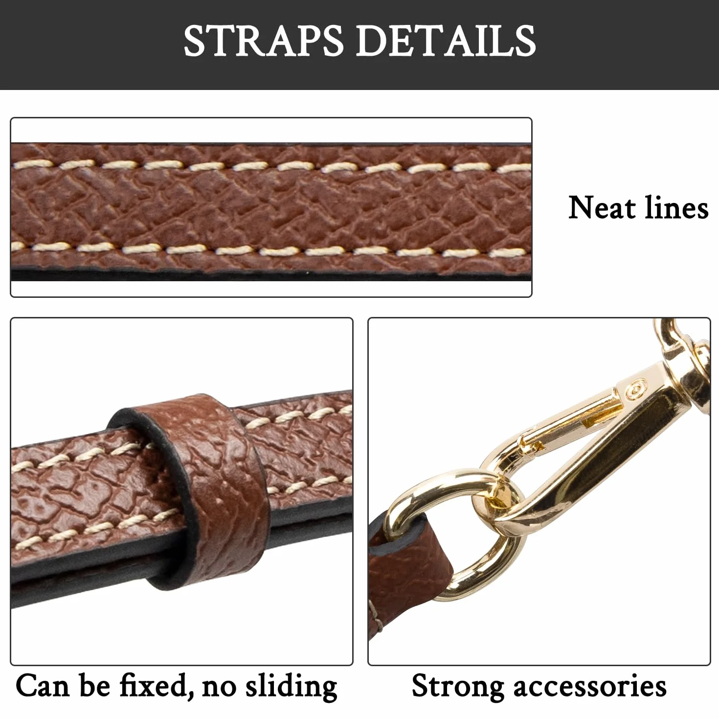 SOPROM Bandoulière pour Longchamp Mini Sac, Lanière Strap Long Champ Le Pliage Bag 1.1cm Brun&Or