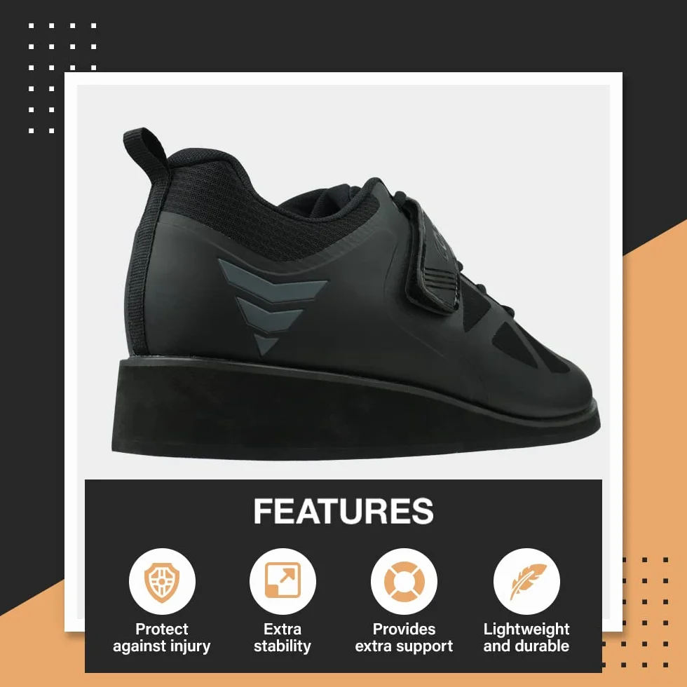 CORE Chaussures d'Haltérophilie Antidérapante Talon 3cm Noir