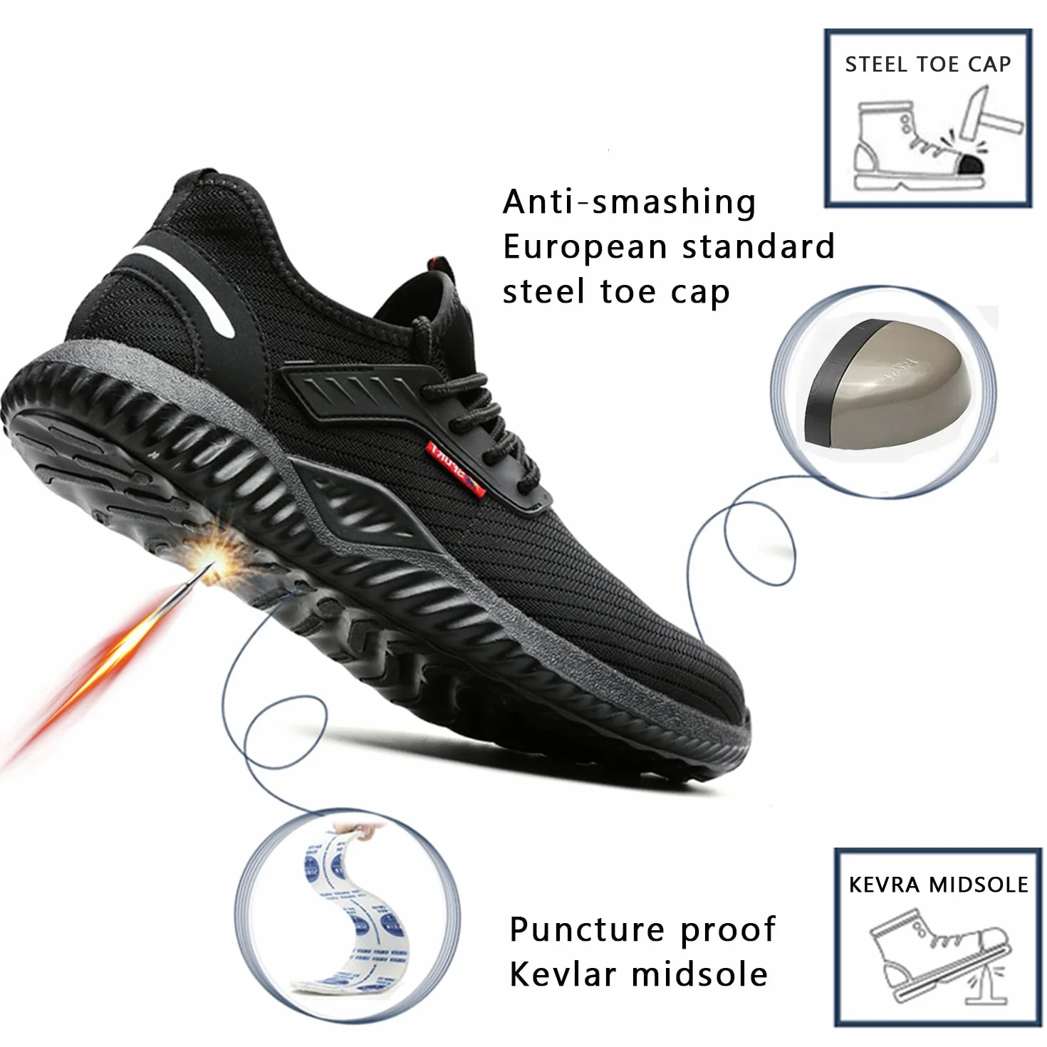 Chaussure de Sécurité Calish Légère Baskets de Sécurité Embout Acier Antidérapant Respirante