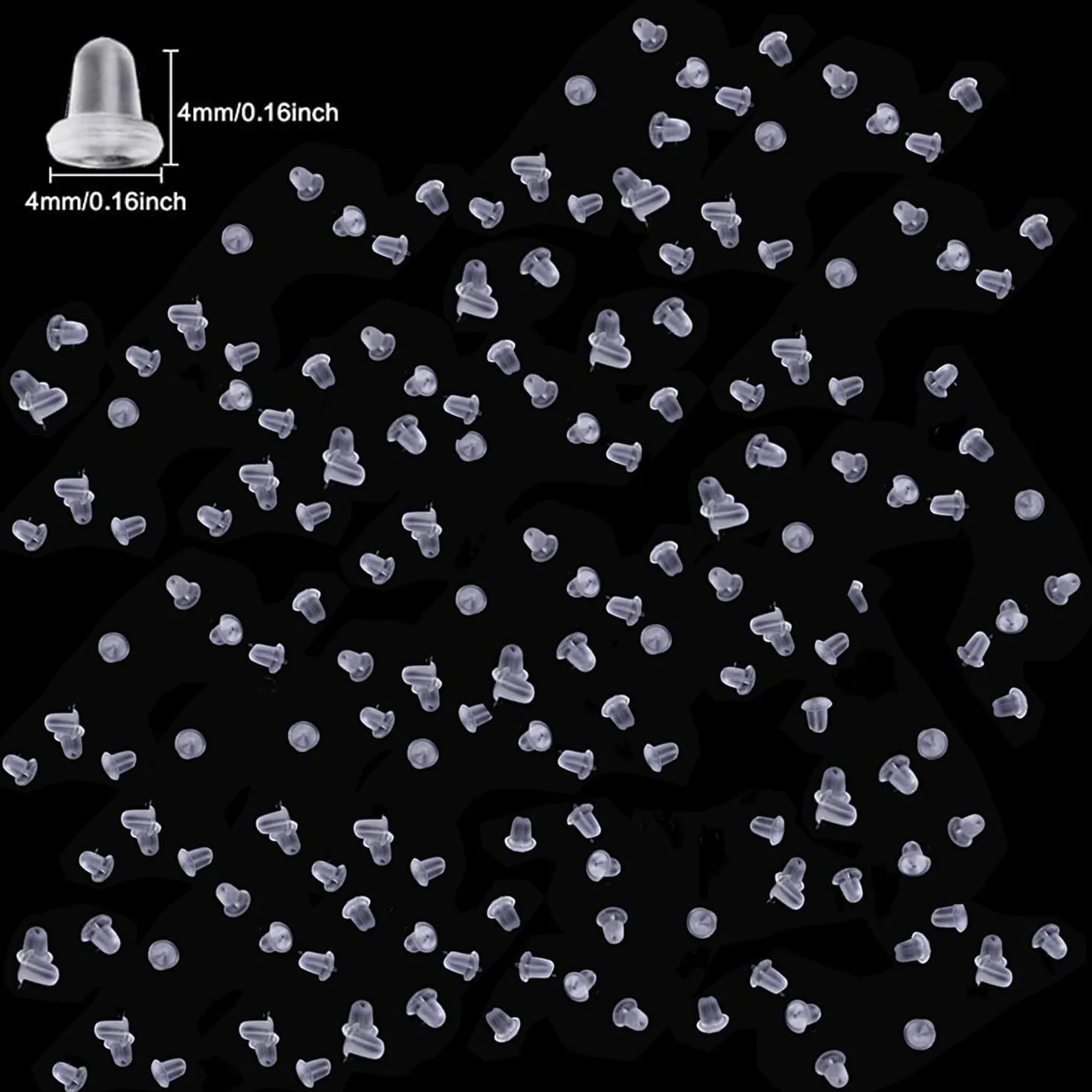 Bouchons d'oreille en silicone transparent 200 pièces, boucles de sécurité pour boucle d'oreille 4x4 mm