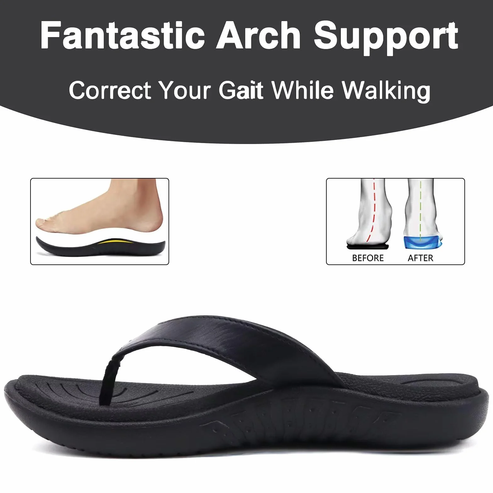 Tongs Femme Orthopédique Cuir Soutien Voûte Plantaire Antidérapante Caoutchouc