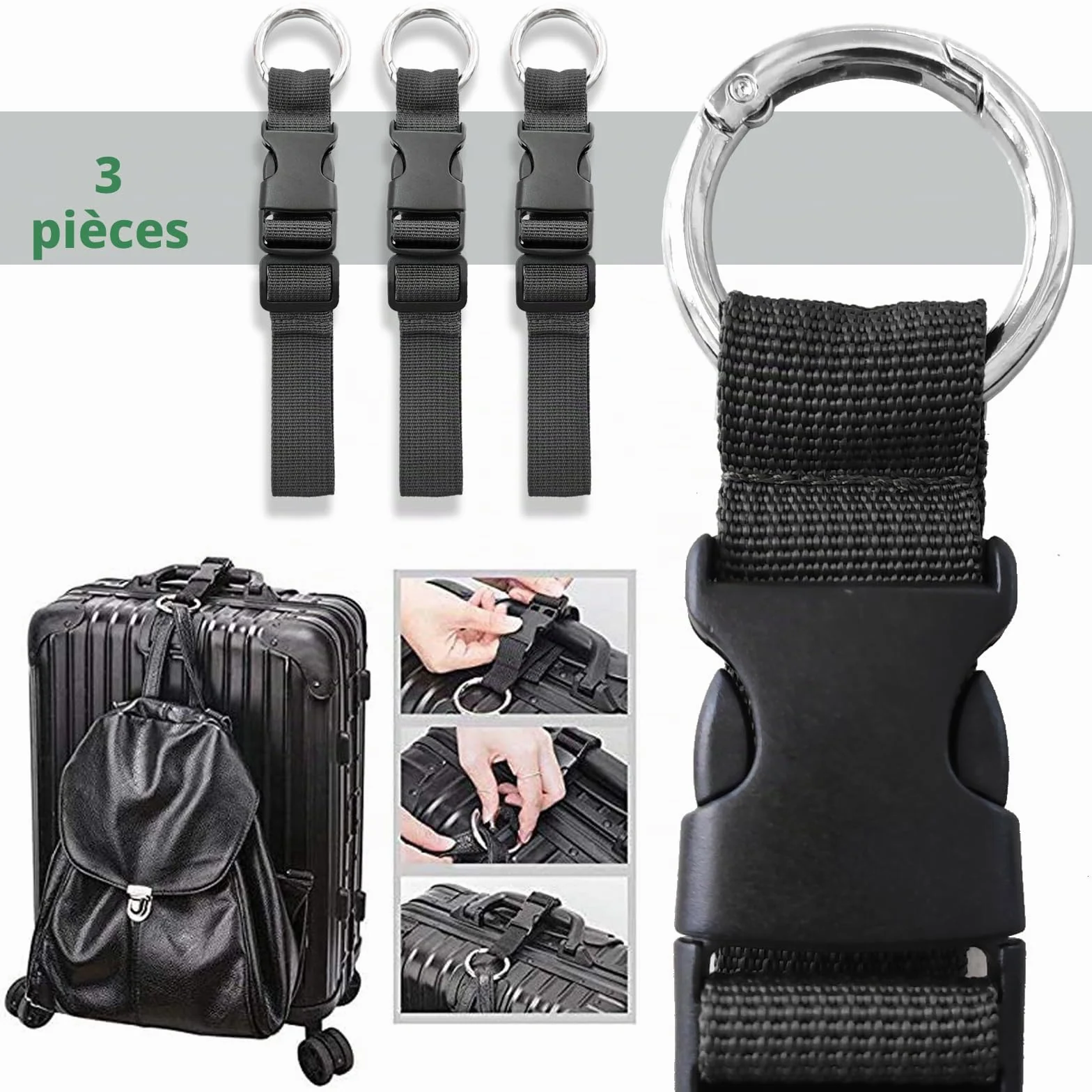 Sangles de Bagages Réglables 3 Pièces, Accessoires de Voyage pour Connecter Bagages ou Sac à Dos