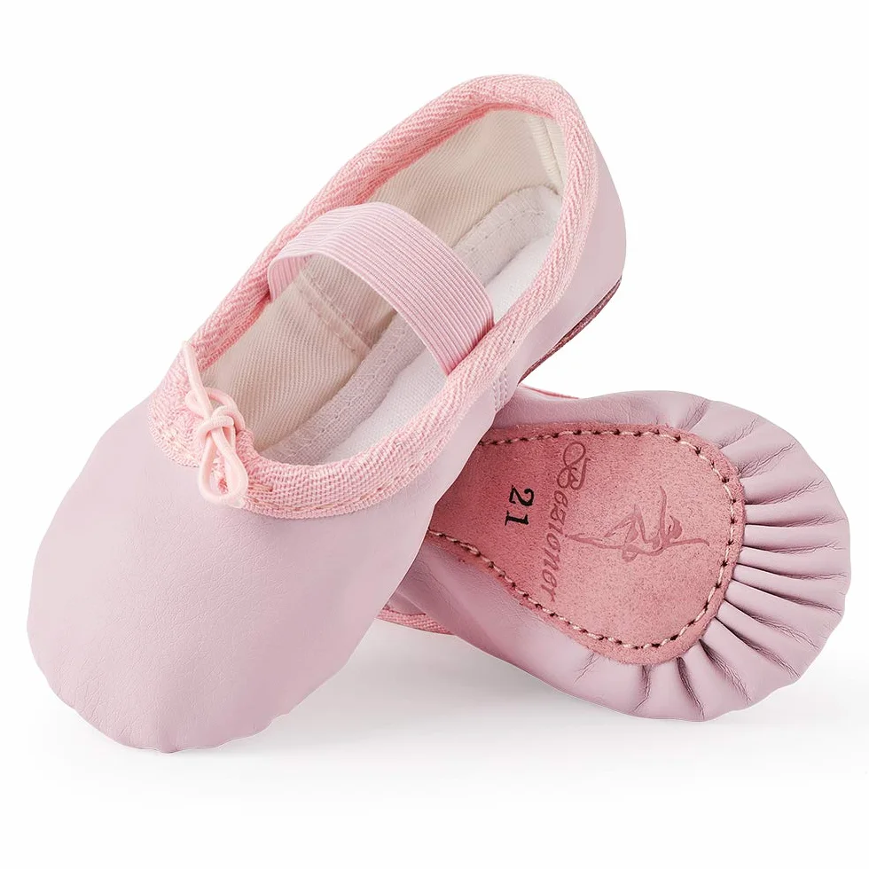 Bezioner Chaussures de Danse Cuir Demi Pointe Pantoufle de Ballet Ballerine pour Enfants Femme