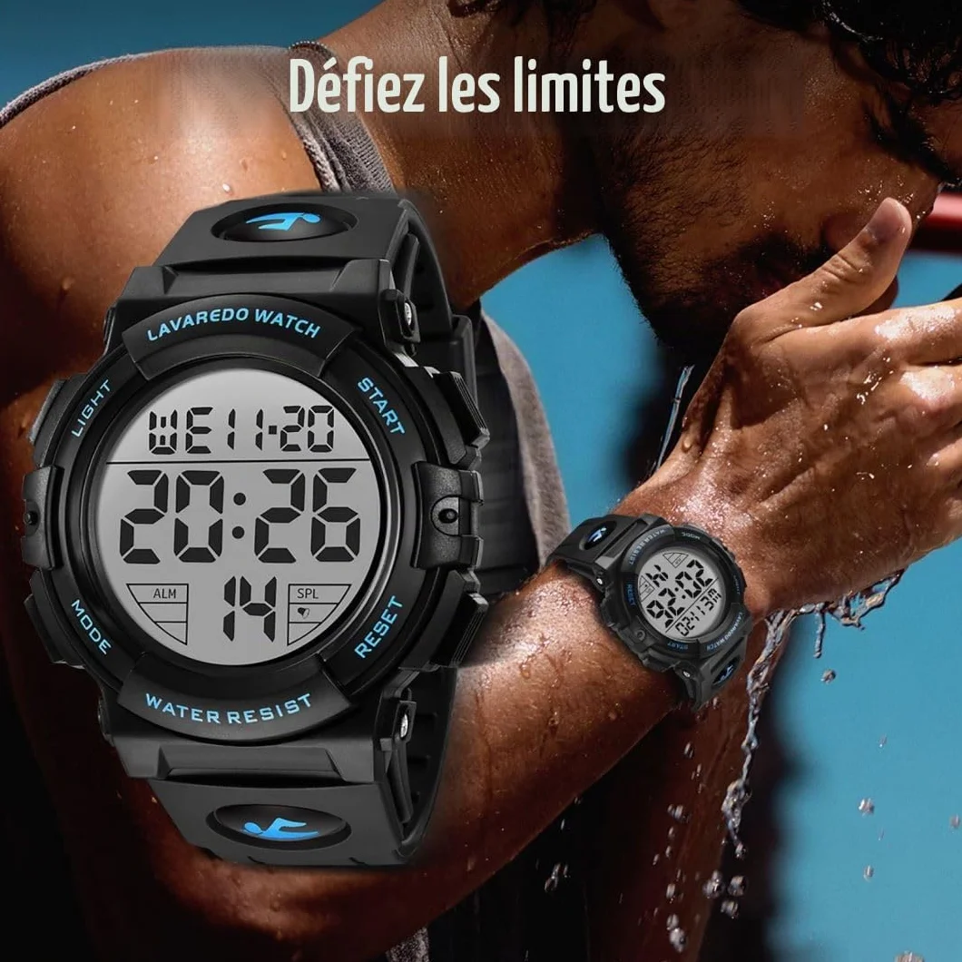BEN NEVIS Montre Numérique Homme 5ATM Chronographe Étanche Sport Extérieur LED Alarme Date