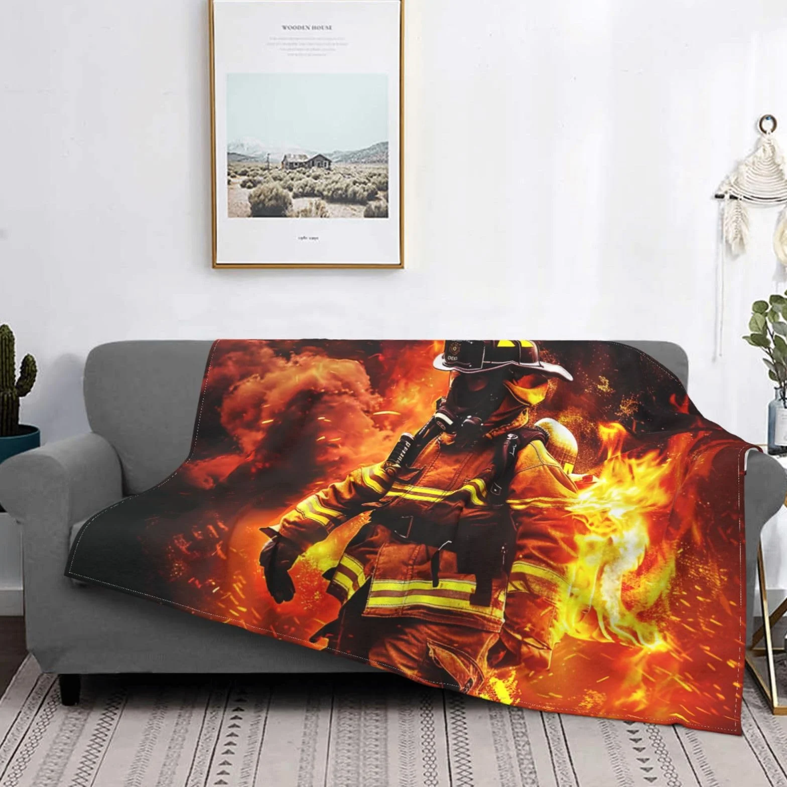 Couverture en flanelle pompier 150 x 200 cm pour canapé lit voiture