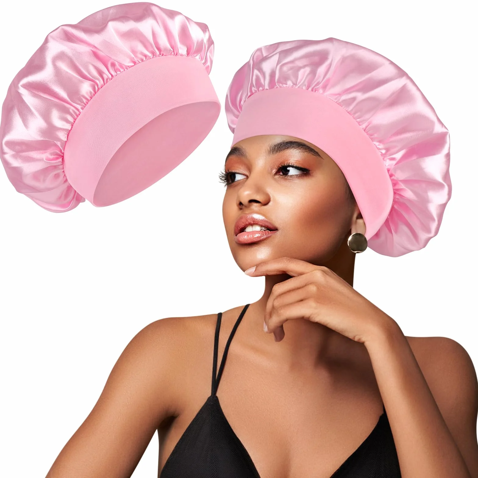 Bonnet Satin en Soie pour Femmes Cheveux Longs Bouclés