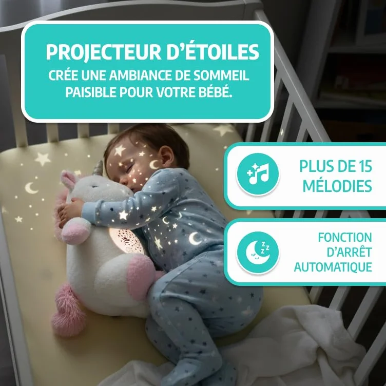 Peluche Veilleuse Bébé Musicale et Lumineuse avec Machine Bruit Blanc, 15 Mélodies, Cadeau Naissance