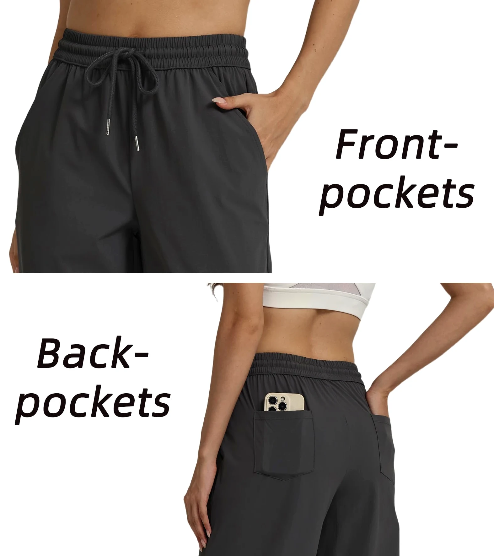 adorence Jogging Femme Large,4 Poches,Pantalon Sport | Taille Elastique avec Cordon, Chevilles Reglables, Pantalon Large, 90% Nylon 10% Elasthanne, Respirant