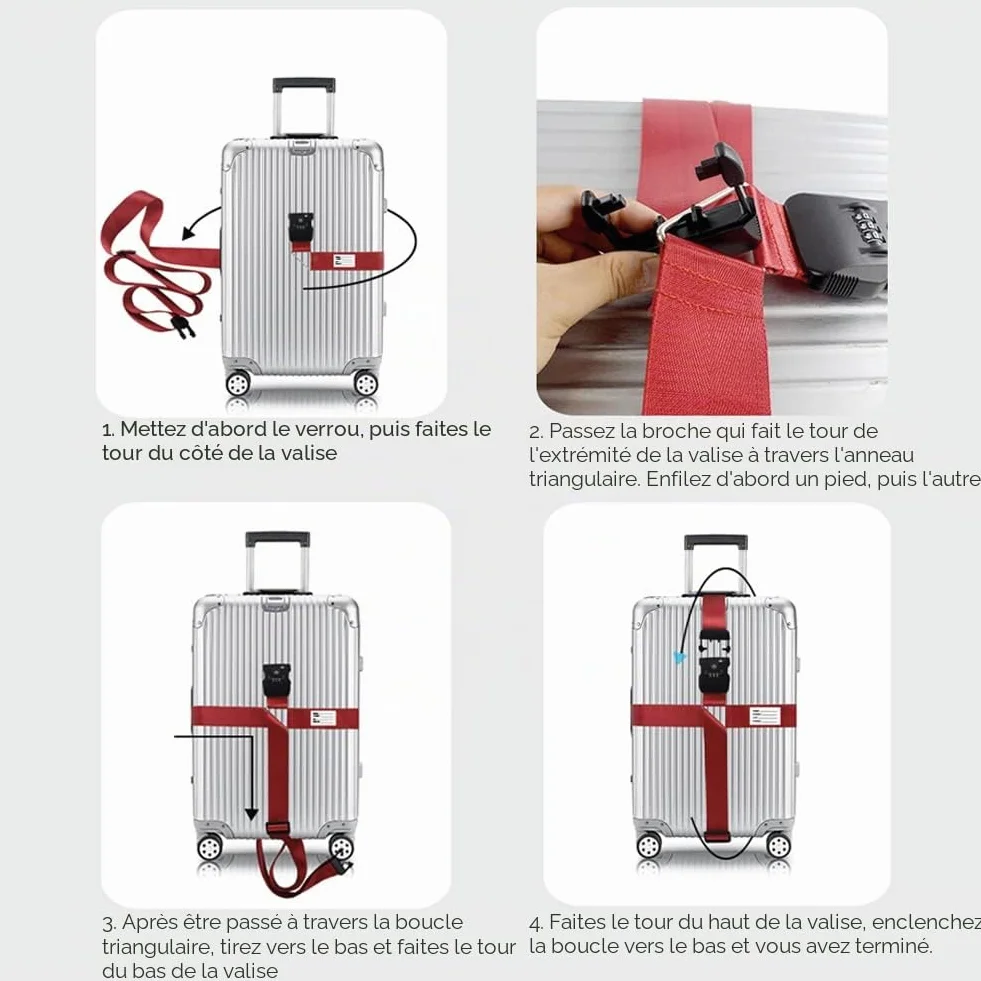 Veki Ensemble de Sangle de Bagage Croisées TSA avec Verrou Ceintures de Valise Réglables Rouge 1 pièce