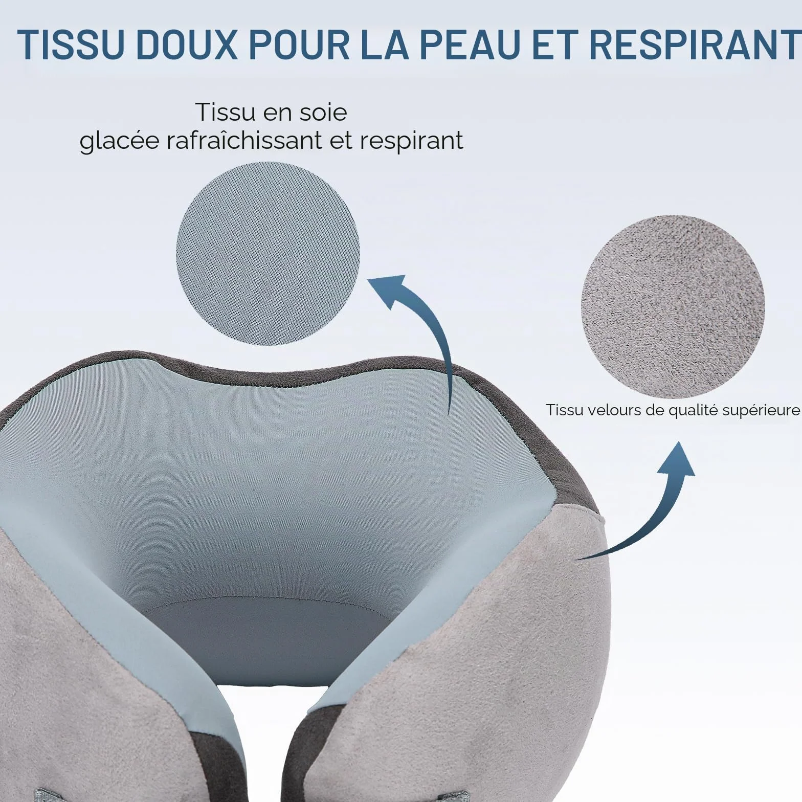 Oreiller de Voyage pour Avion en Mousse à Mémoire de Forme, Coussin Avion Soie de Glace Réglable avec Sac de Rangement (Gris)