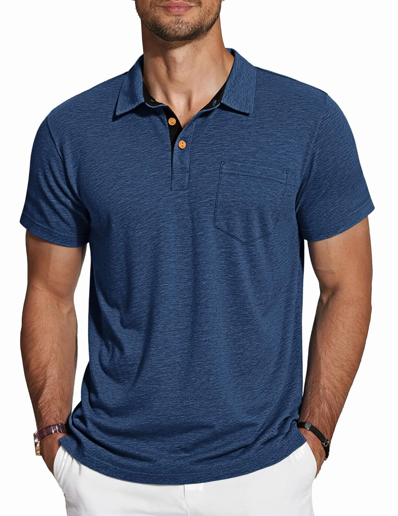 TARAINYA Polo Homme Coton Manches Courtes Poche Tee-Shirt Été