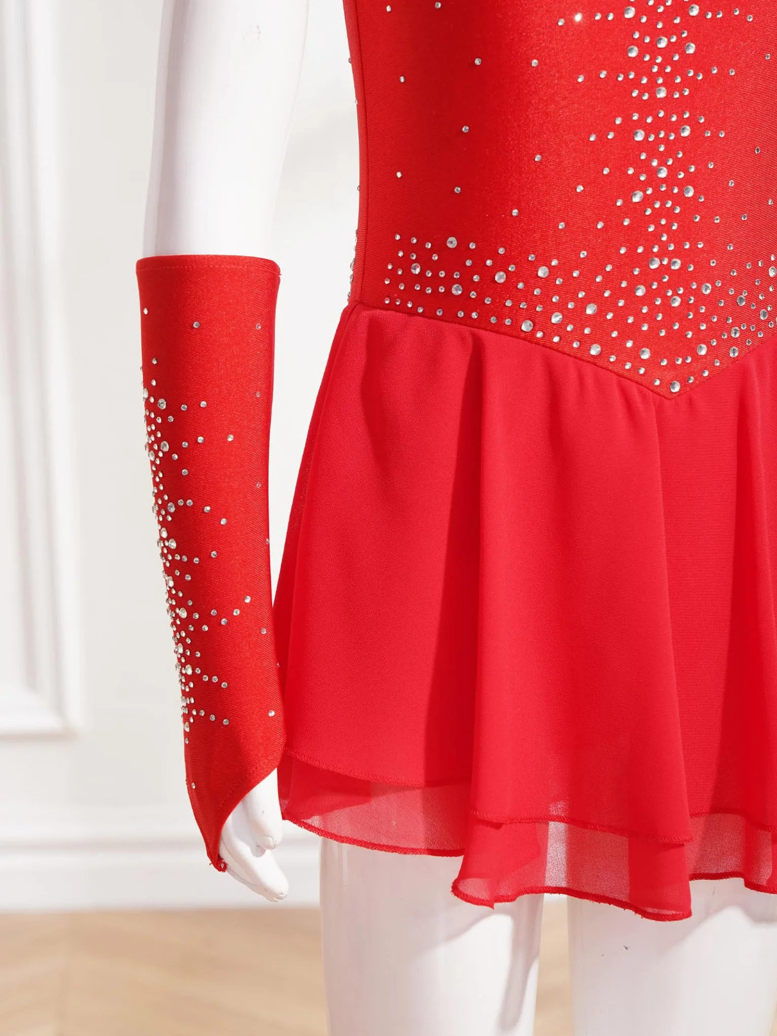 Justaucorps Robe Patinage Artistique Fille Strass Manchettes Danse