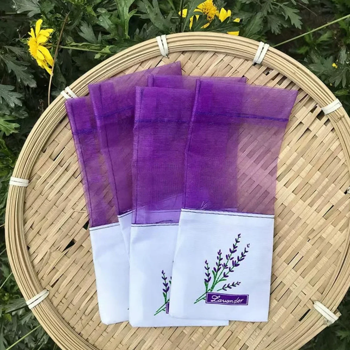 Sacs de Lavande Vides 20 Pièces Coton-Ramie Violet avec Rubans Fils Cordon de Serrage