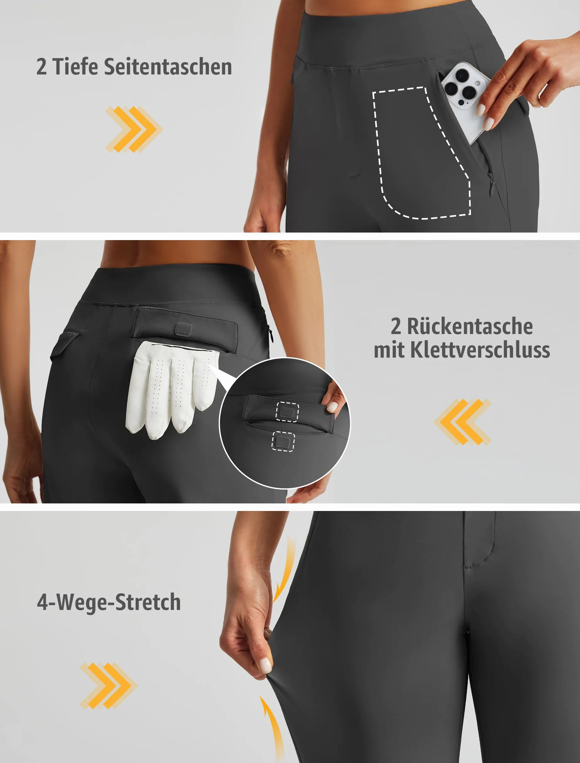 Pantalon De Golf Femme Pantalon D’Été Léger Et Respirant Taille Courte Jogging Sport Modèle Stretch Pantalon Décontracté Et Habillé avec Poches 25", Gris foncé XL