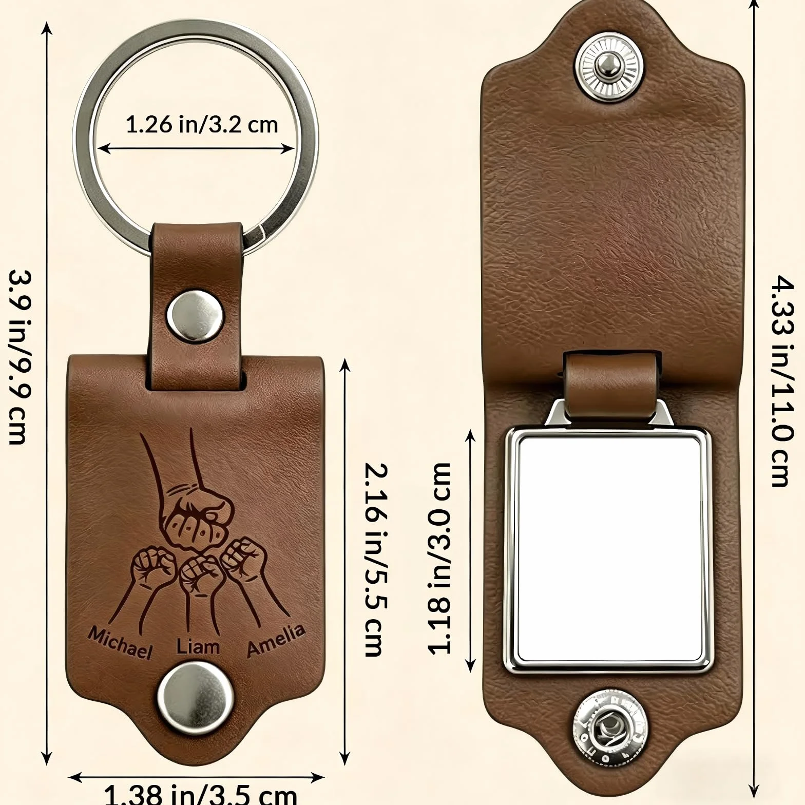 Porte-Clés Personnalisé avec Photo et Texte Gravé Double Face