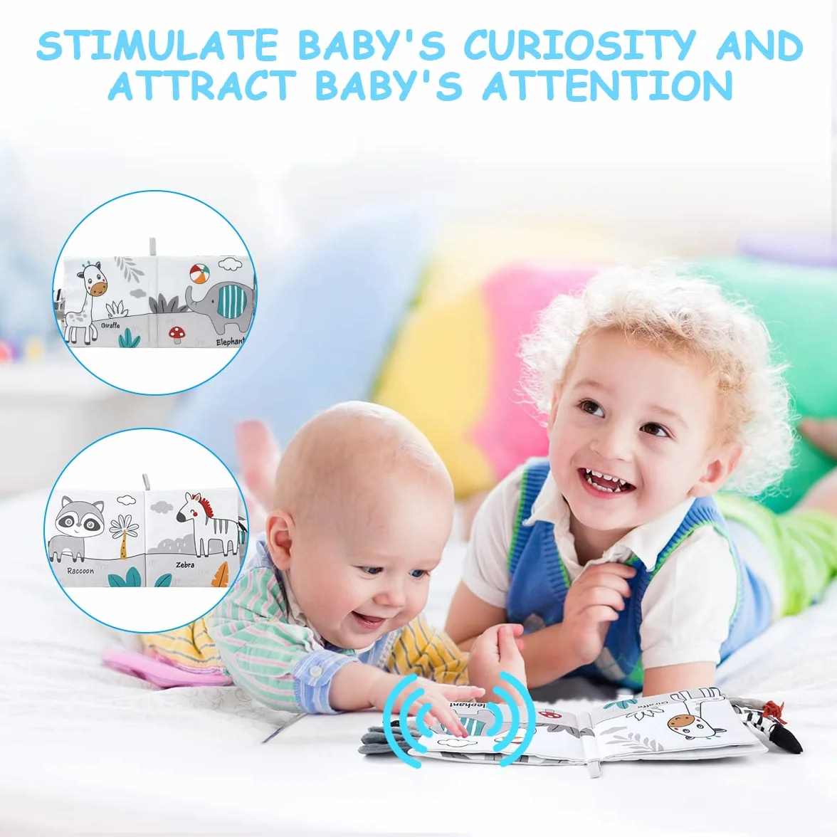 Vicloon Livre Tissu Bébé Eveil, Jouet Educatif avec Animaux (lion)