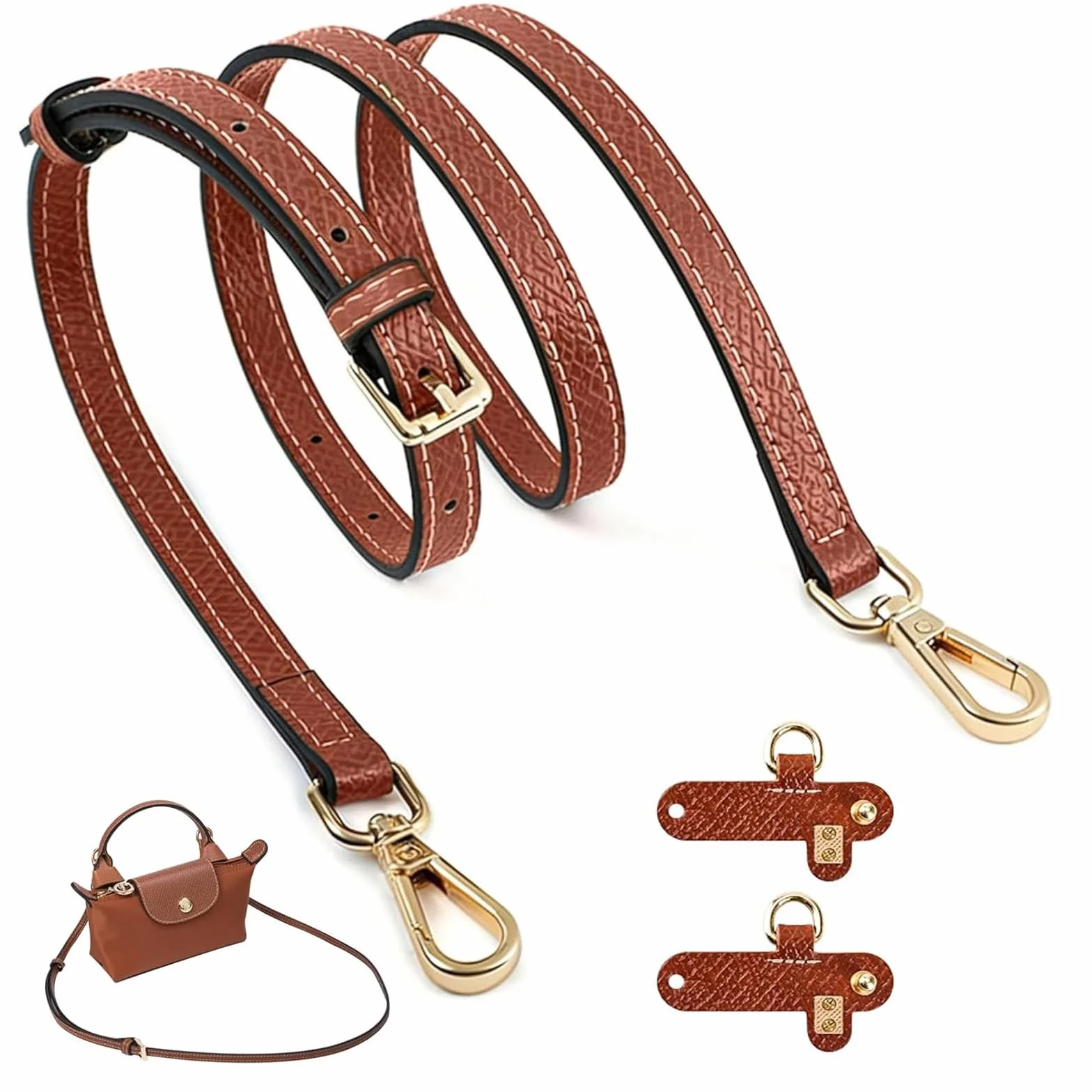 Bandoulière pour Longchamp Sac Femme, Marron, Réglable, Sans Perçage