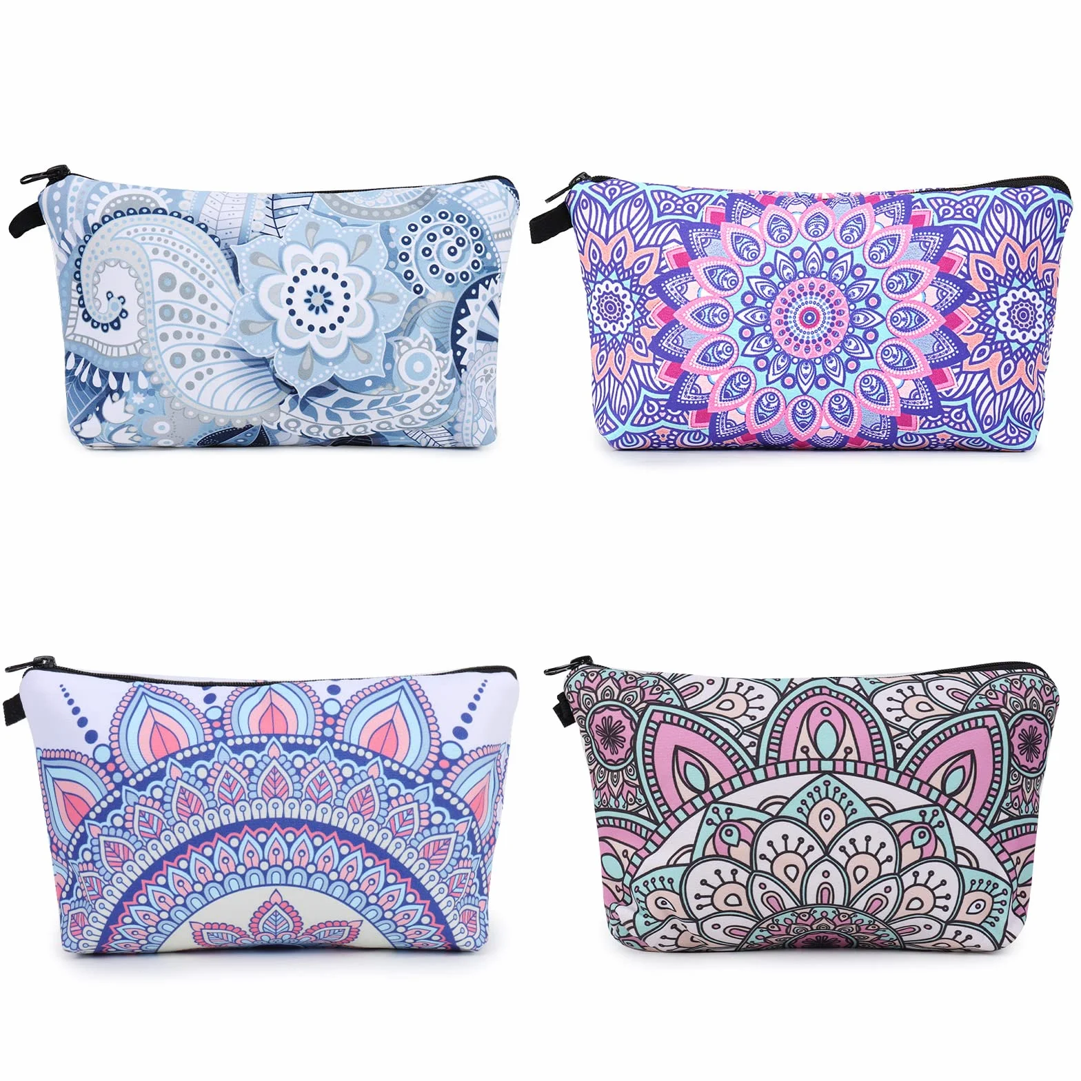 Czemo 4 Pcs Trousse à Maquillage Femme Sac à Cosmétiques en Toile Imprimé Sac de Rangement Voyage