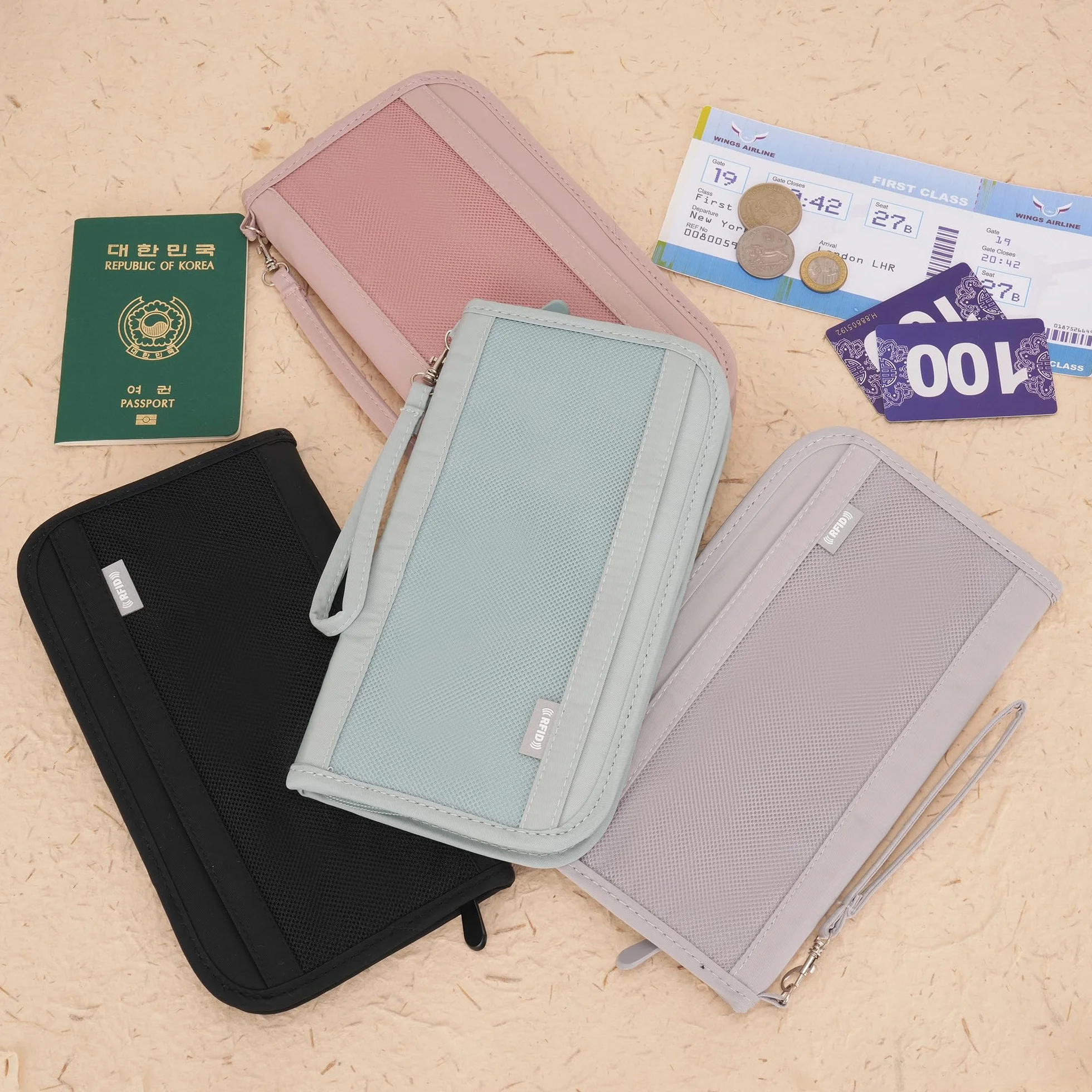 Portefeuille Passeport Familial RFID Organisateur de Voyage pour Cartes de Crédit Homme Femme