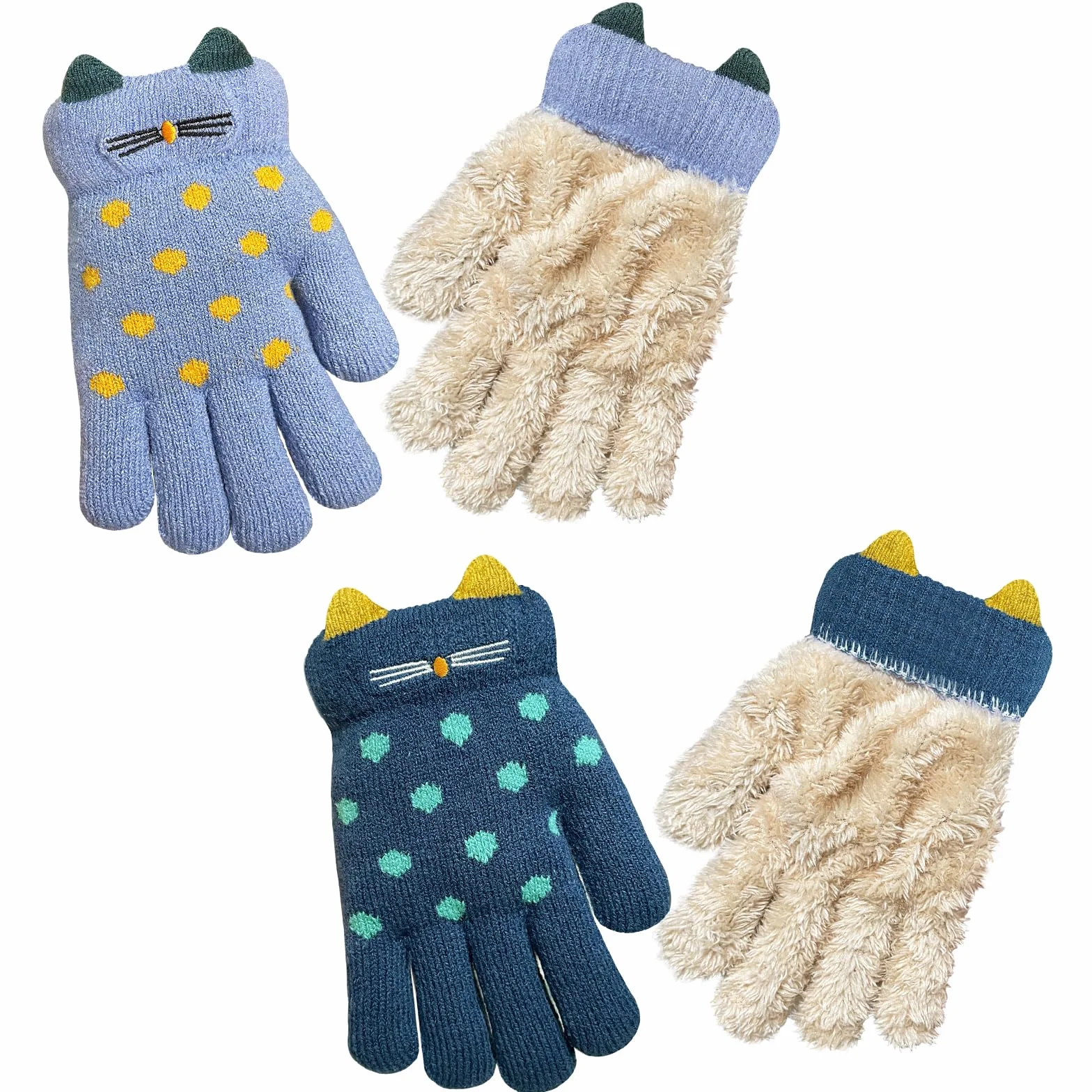 Gants d'hiver enfants 6-10 ans lot de 2 paires peluche chaude tricot extensibles