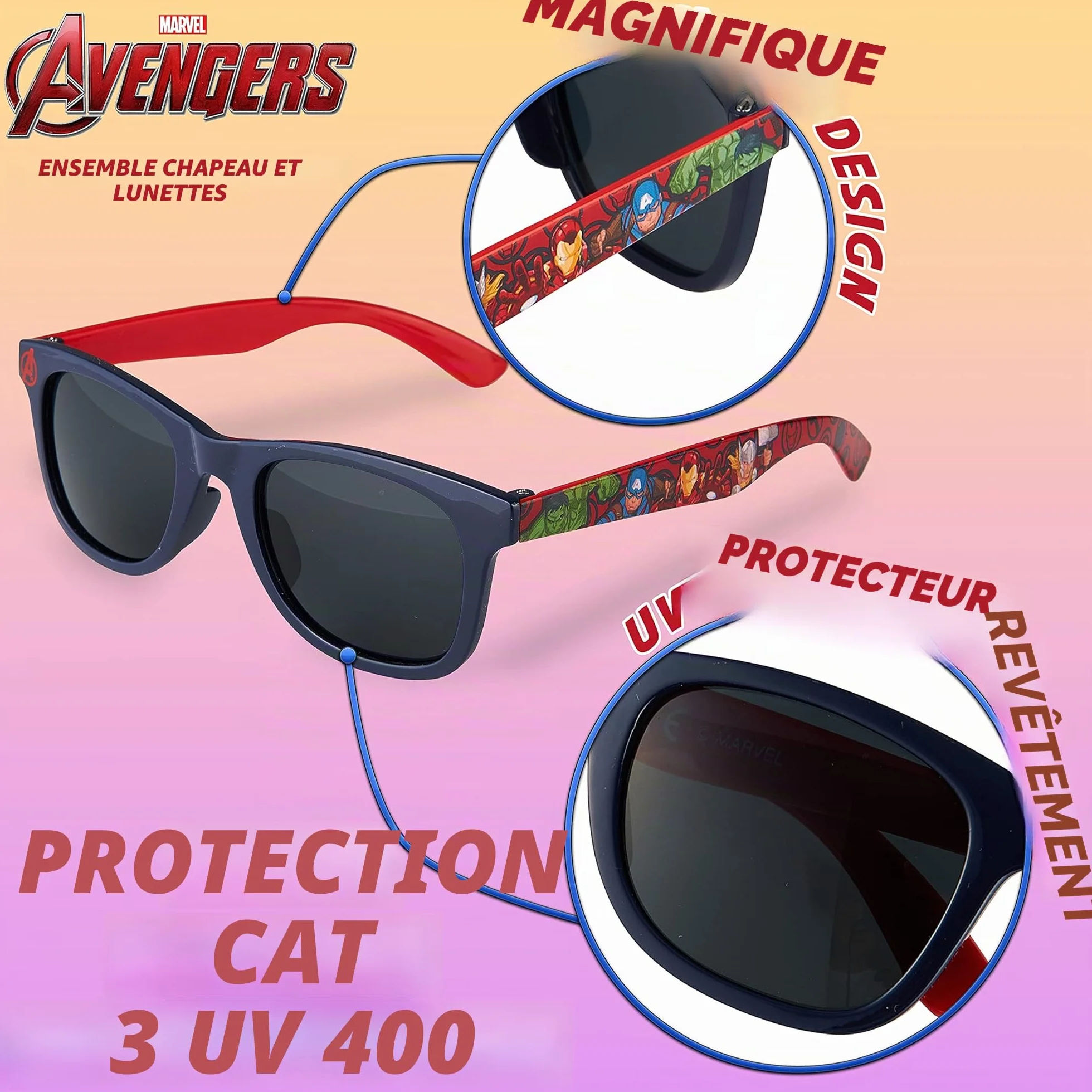 Marvel Spiderman Lunettes de Soleil UV400 Casquette Enfant Respirante Réglable Été
