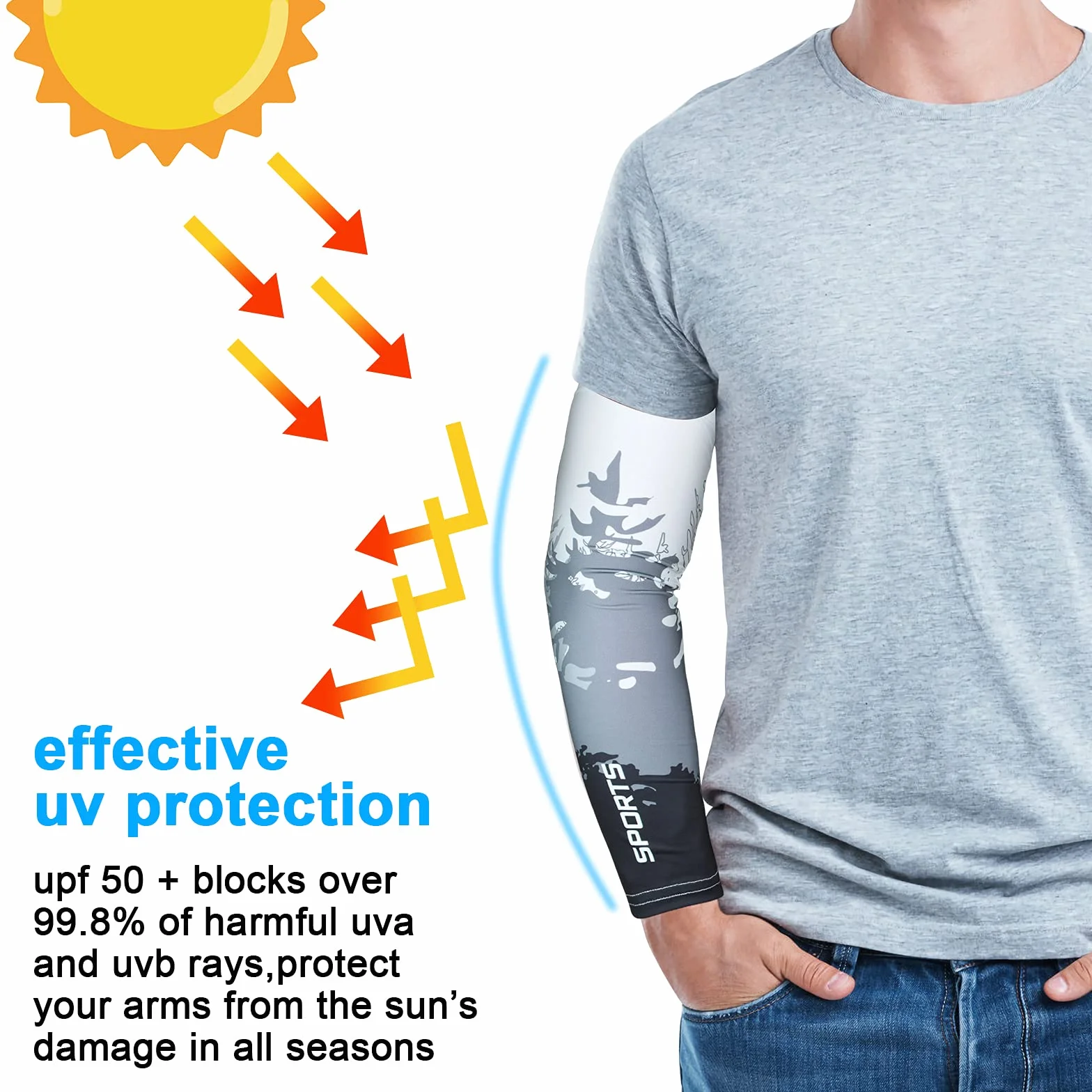 flintronic Manchettes de Bras Homme Femme Anti-UV UPF 50+ Protection Solaire Compression Cyclisme