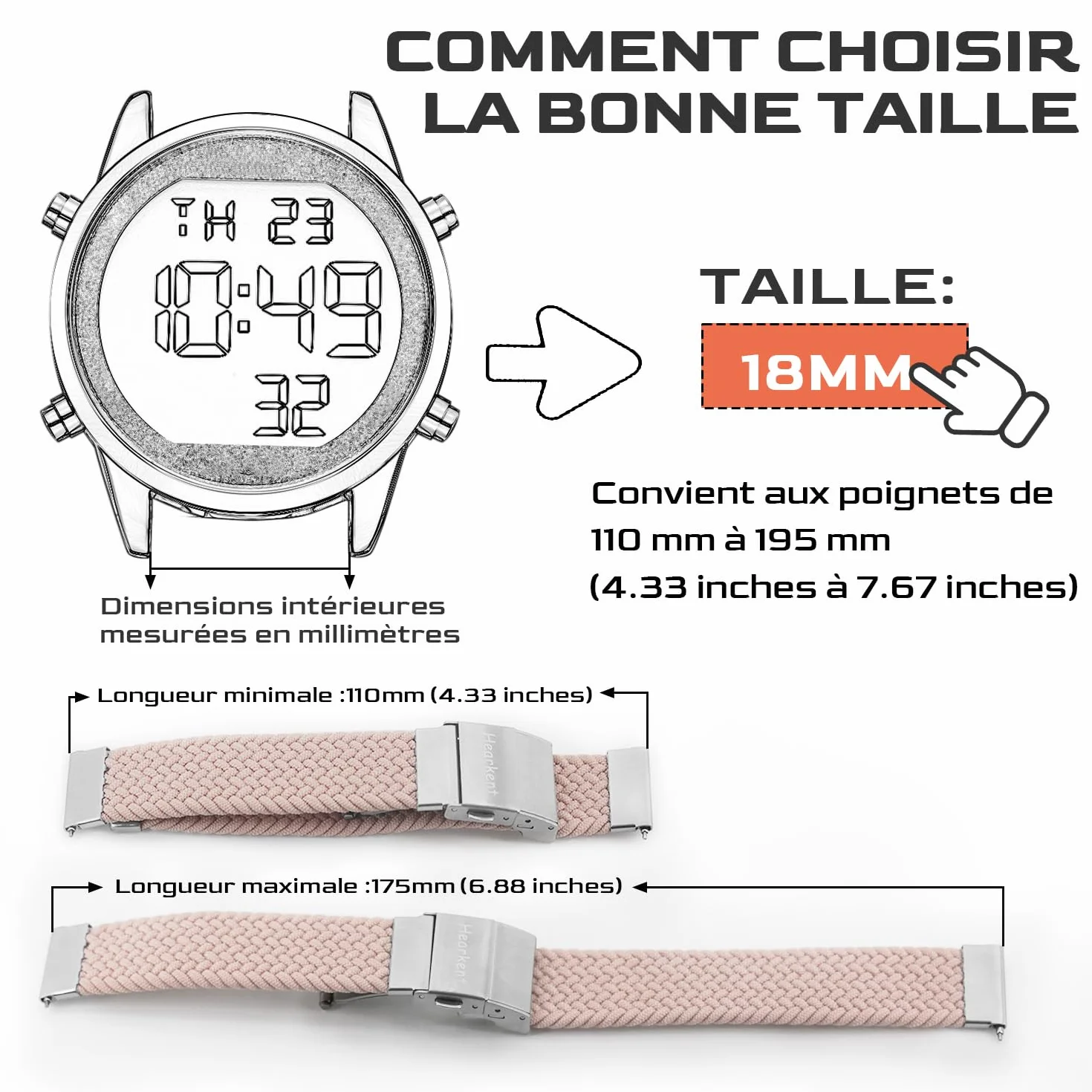 Hearkent Bracelet en Nylon élastique 18/20 mm Style Sport Unisexe Ajustable pour Montres