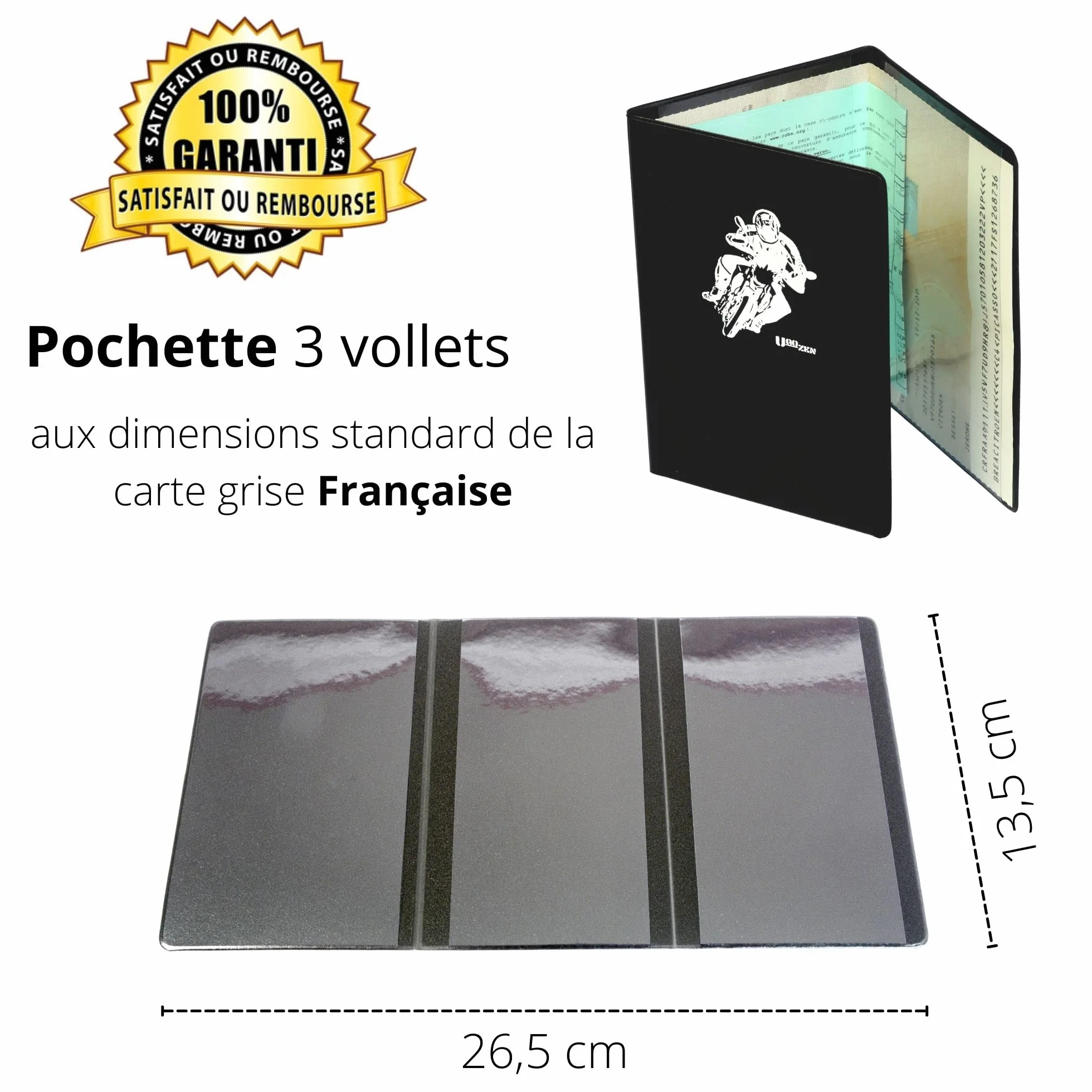 SIMPLÉO Étui Carte Grise 3 Volets Gomme Moto