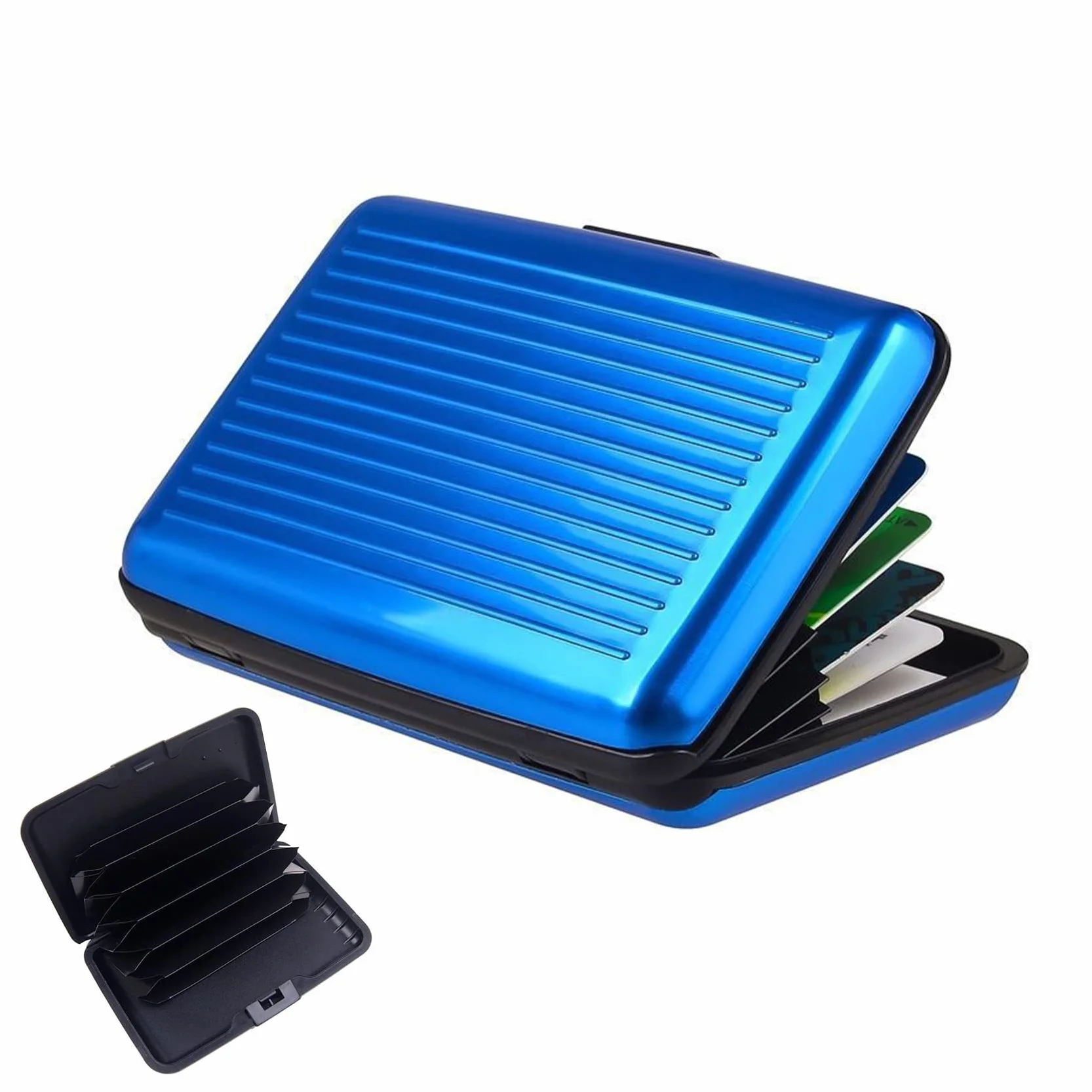 Porte Carte de Crédit en Aluminium Anti-RFID 6 Slots Bleu