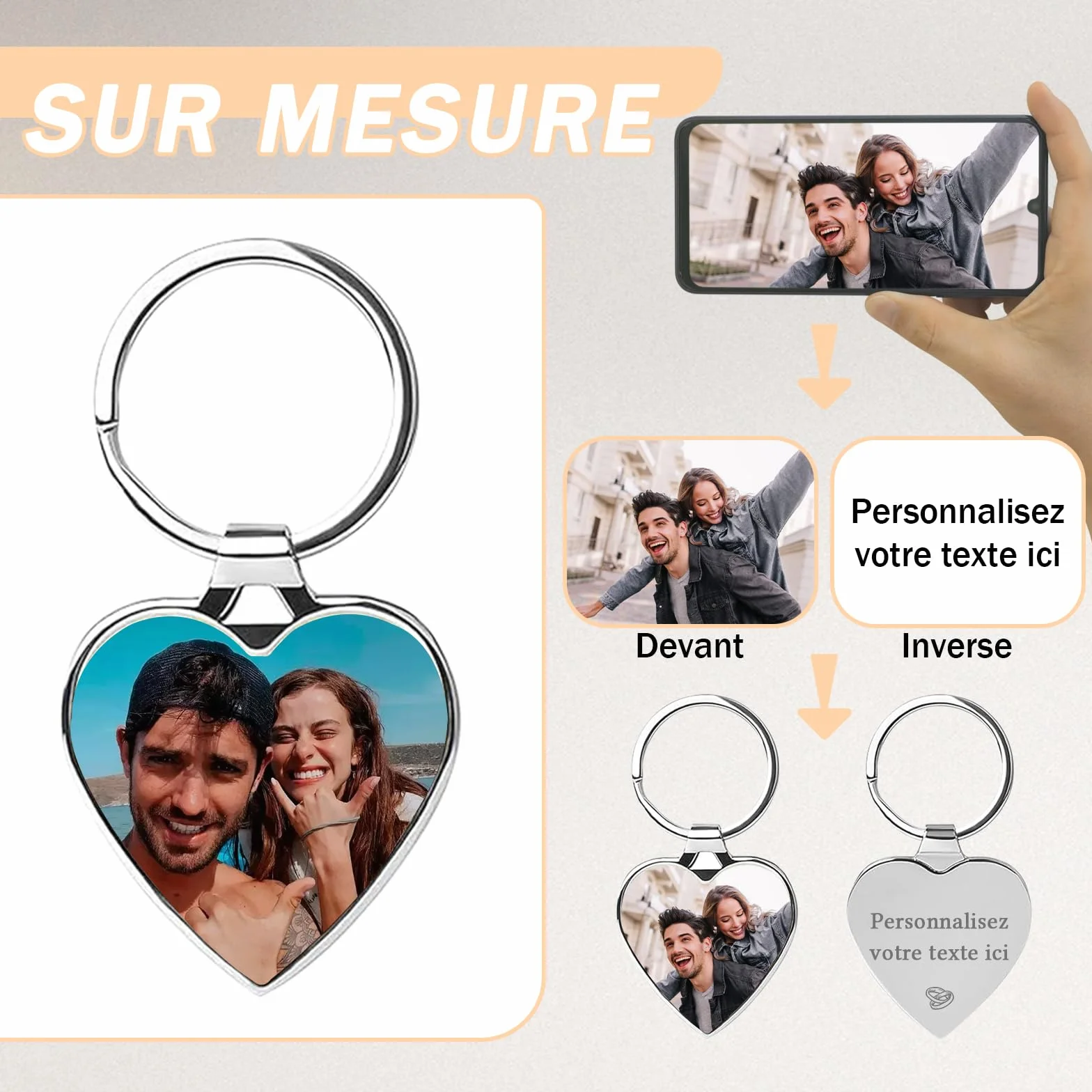 Porte Clé Personnalisable Texte Photo Cadeau Hommes Femmes Papa Petit Ami
