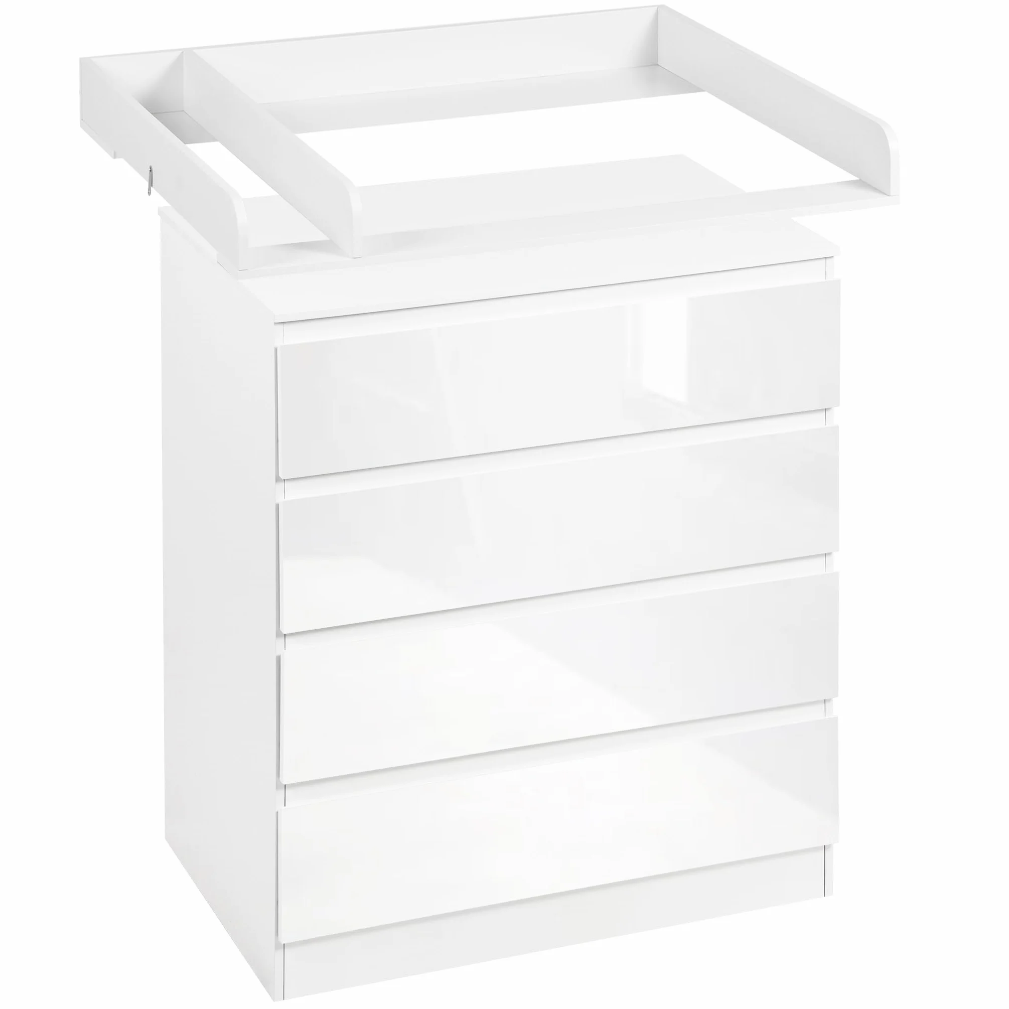 WOLTU Table à Langer Commode 4 Tiroirs Meuble Bébé Bois d'Ingénierie Blanc Brillant 80x75x109,2cm