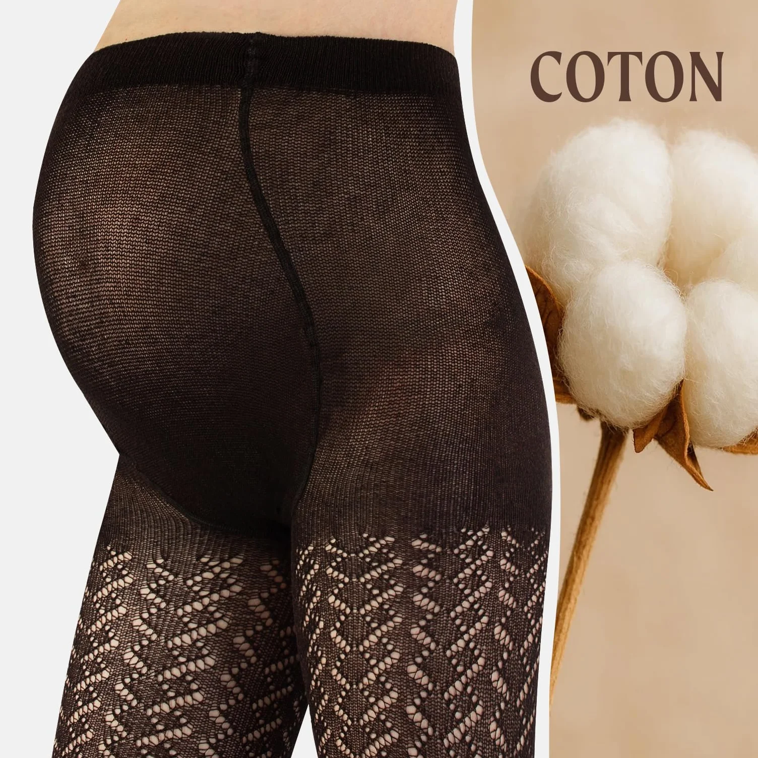 Collants de maternité coton tricotés chevron 300 DEN gris L Italie