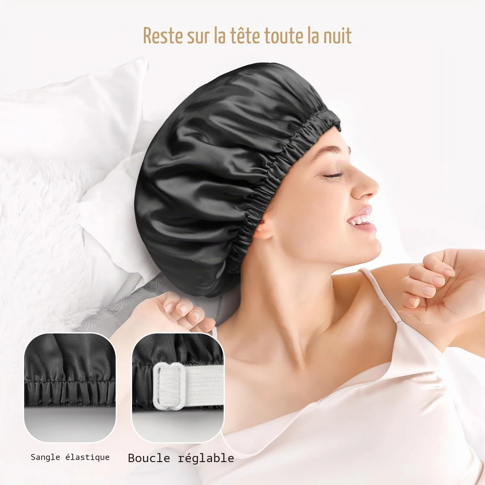 Umisleep Bonnet de Nuit en Soie 22 Momme - 100% Soie de mûrier pour Cheveux bouclés