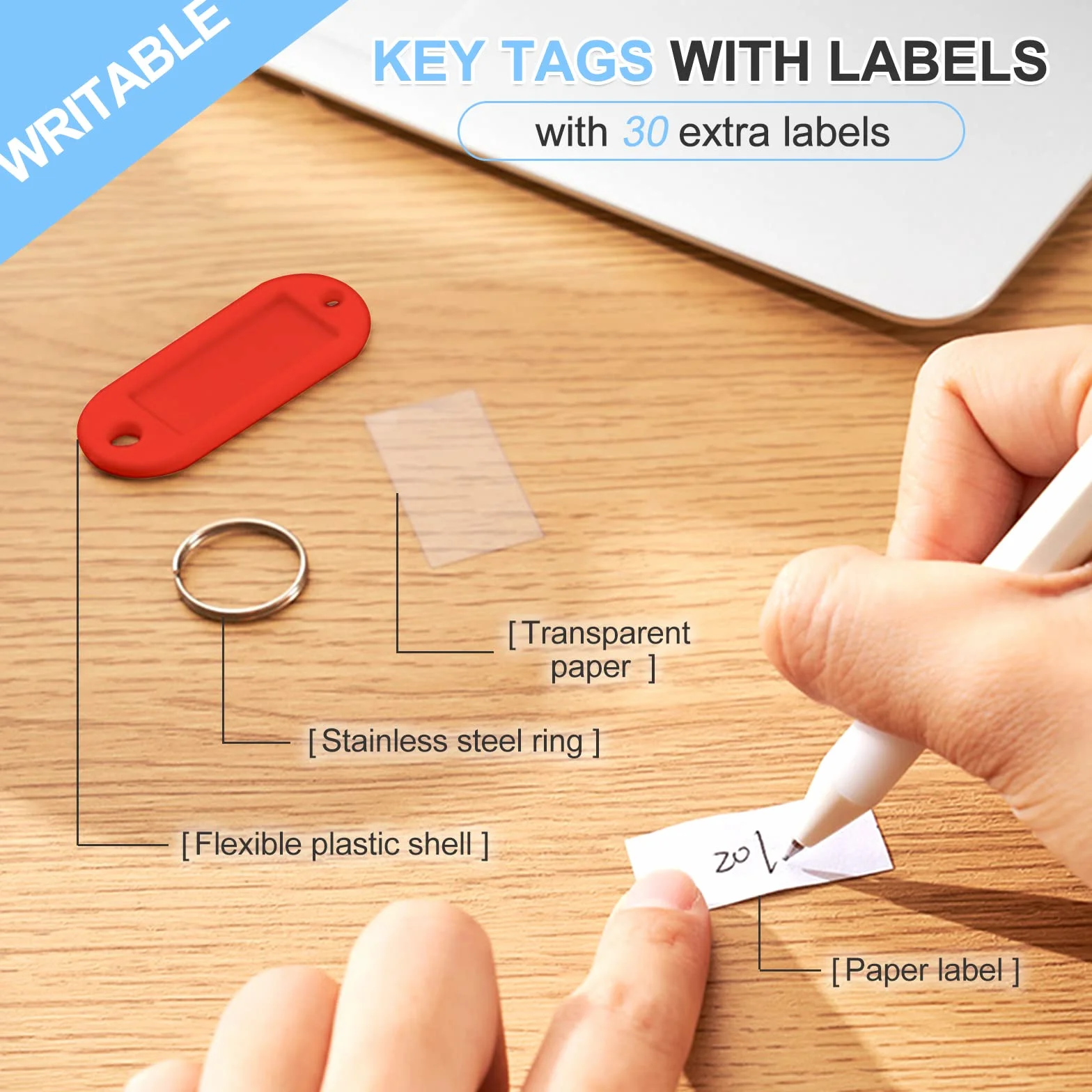 50 Pièces Porte-clés Bagages en Plastique, Étiquettes de Clé 5 Couleurs 5,8cm*2,2cm pour Voyage Hôtel