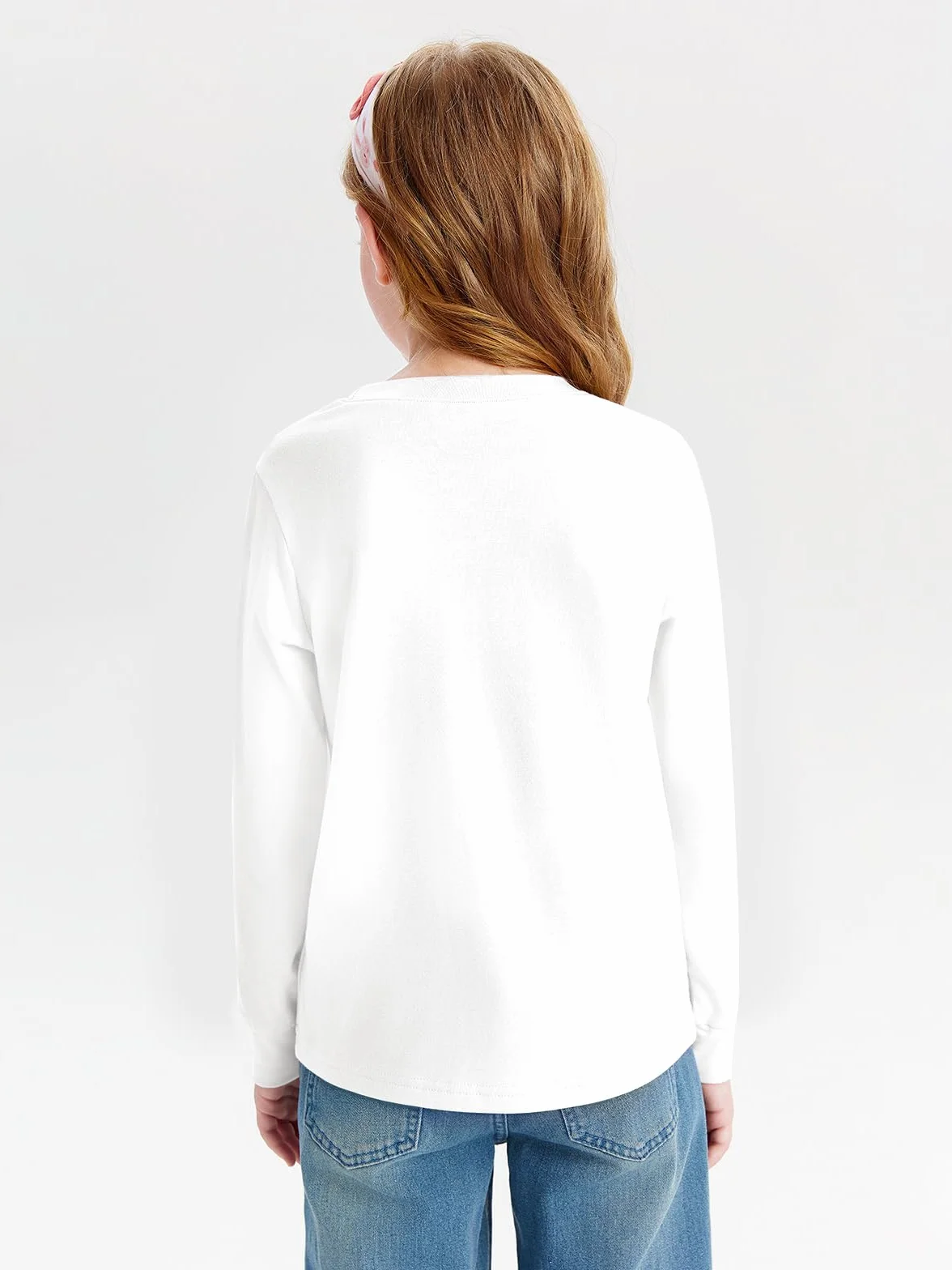T-shirt à manches longues pour fille Col rond Couleur unie
