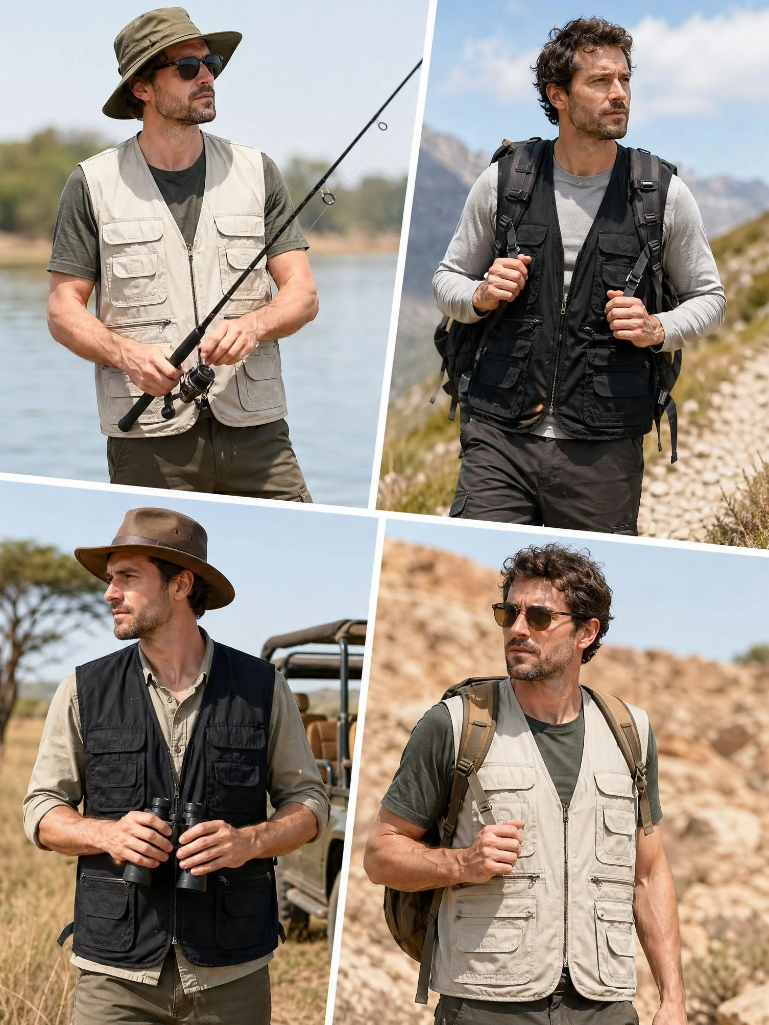 Gilet de Pêche Photographe Multi-poches Veste de Chasse Sans Manche Coton Plein Air