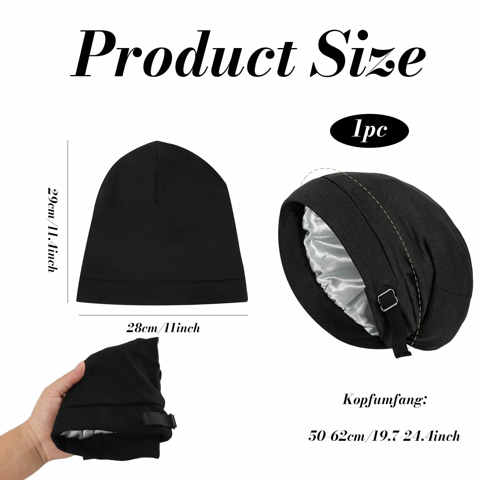 Bonnet Satin Cheveux Nuit Unisexe 100% Pure Soie de Mûrier Réglable