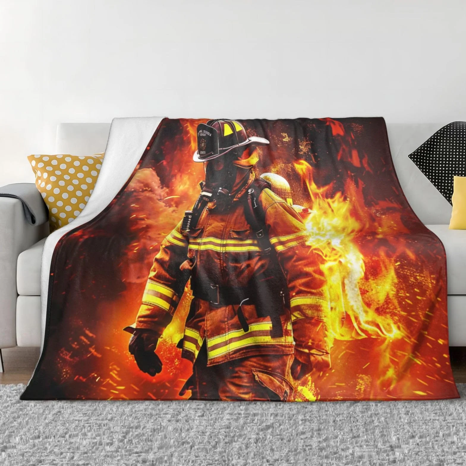 Couverture en flanelle pompier 150 x 200 cm pour canapé lit voiture